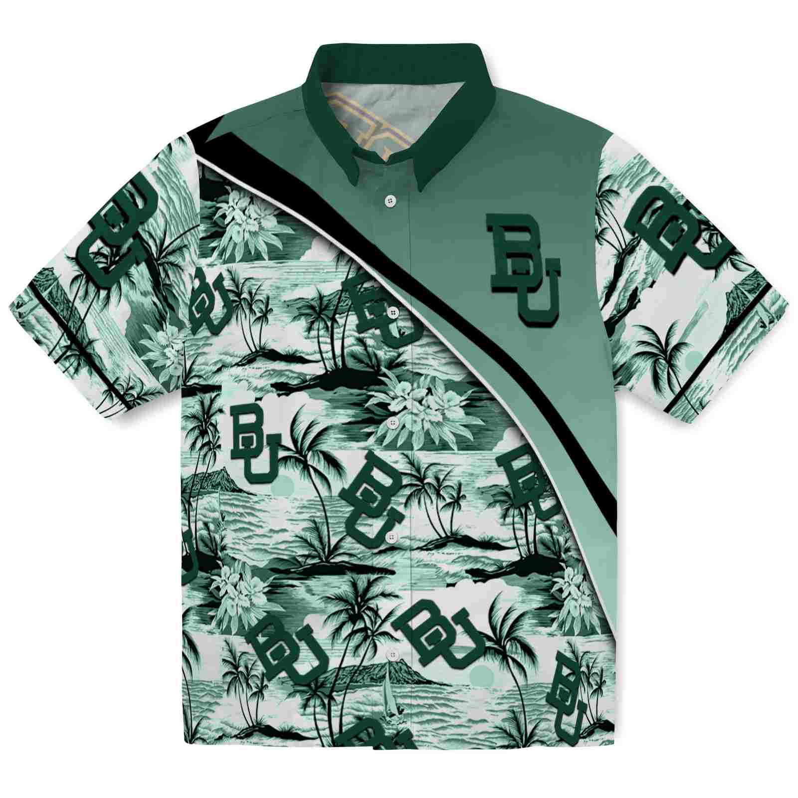 Keptsake Baylor Bears Sunset Palms Green White Premium Hawaiian Shirt