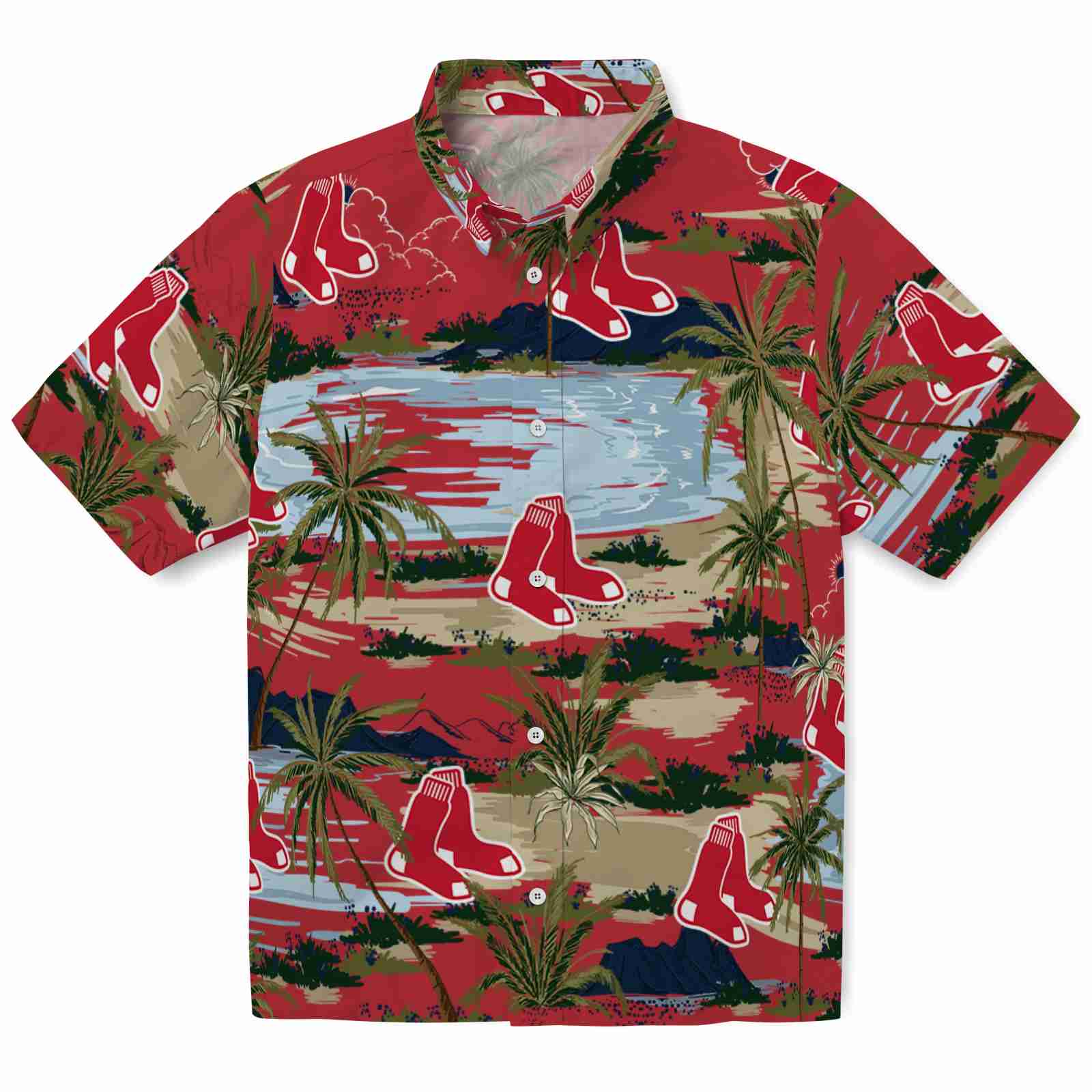 Keptsake Boston Red Sox Palm Horizon Red Premium Hawaiian Shirt