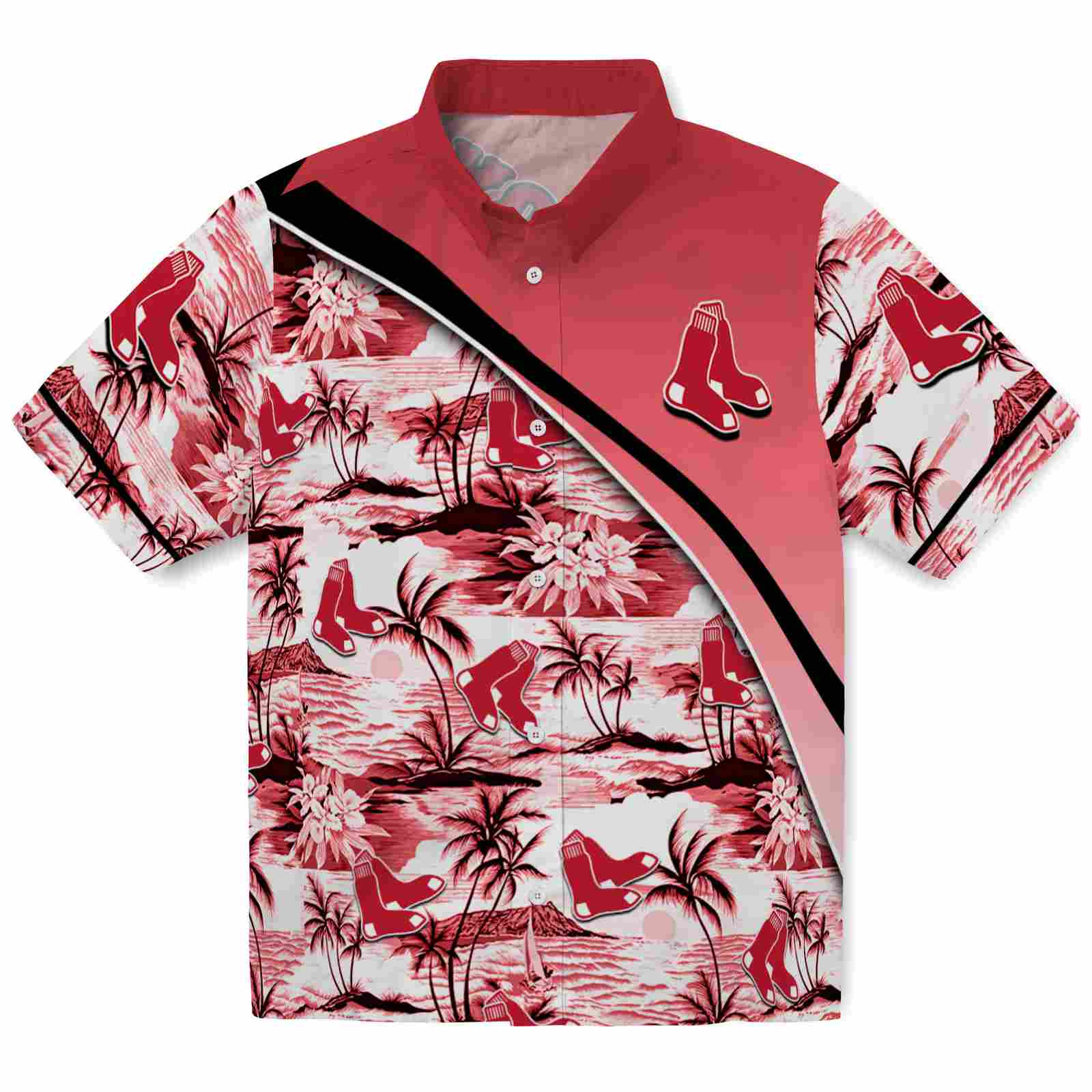 Keptsake Boston Red Sox Sunset Palms Red White Premium Hawaiian Shirt