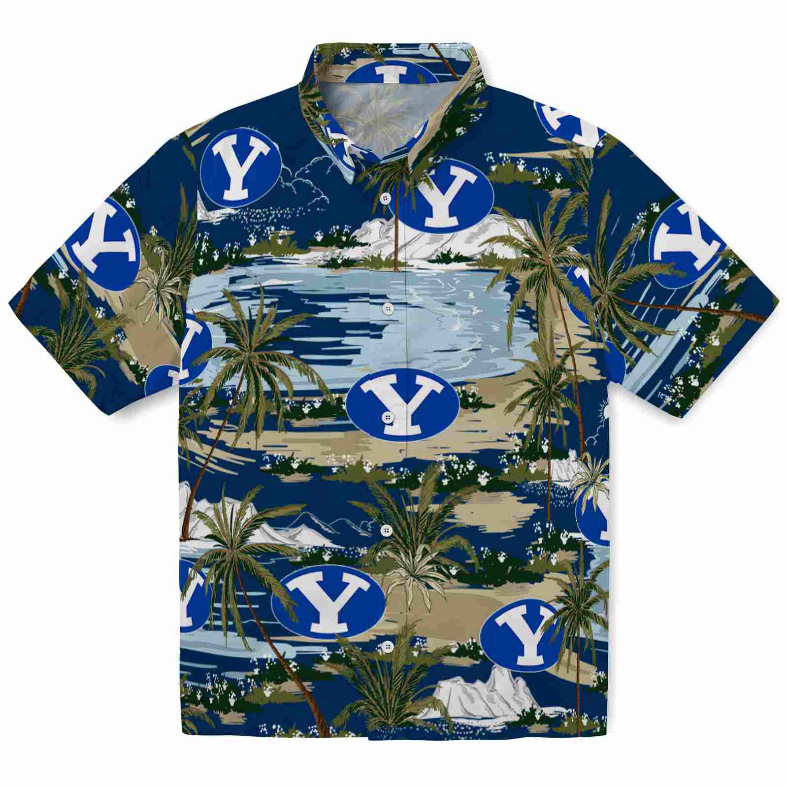 Keptsake BYU Cougars Palm Horizon Blue Premium Hawaiian Shirt