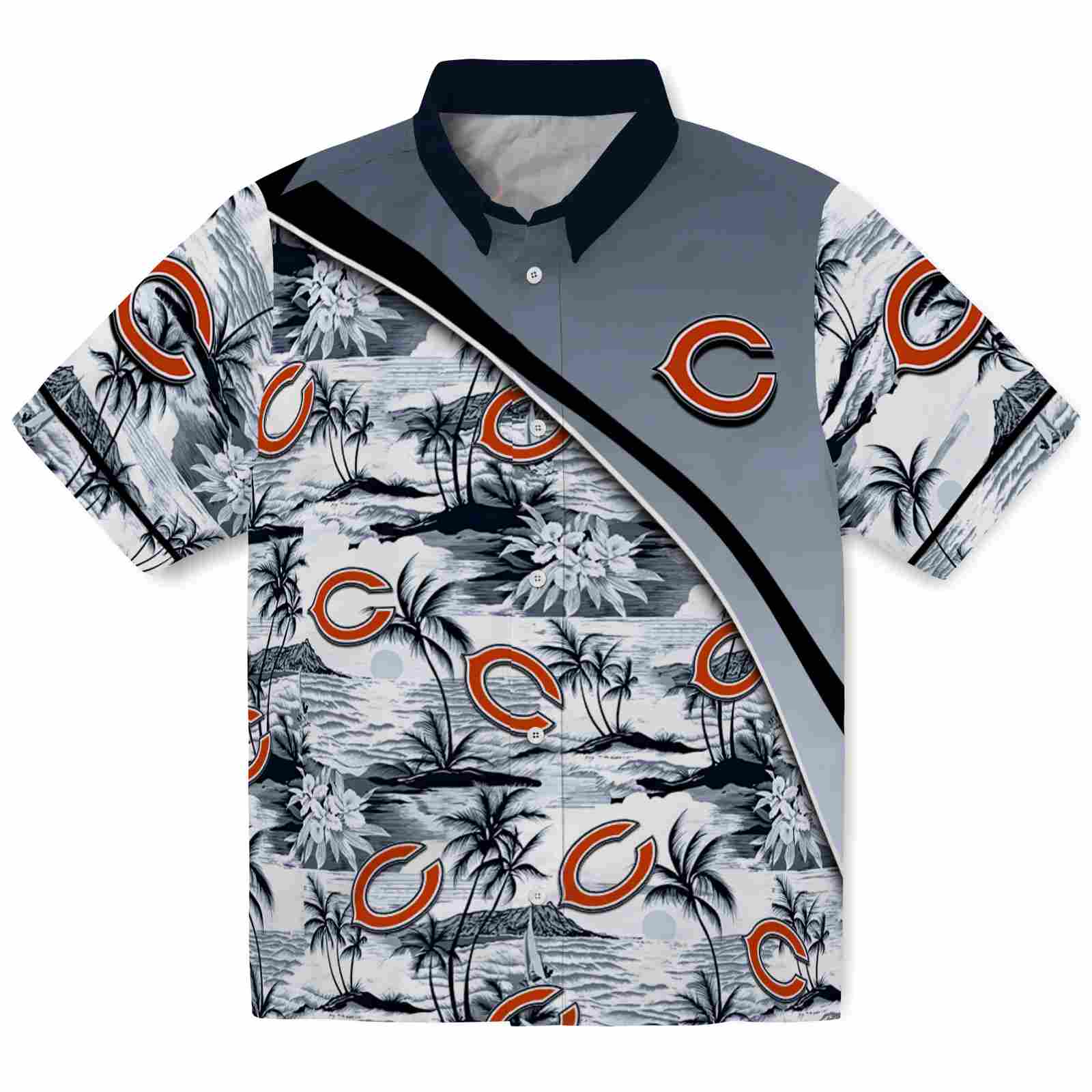 Keptsake Chicago Bears Sunset Palms Blue White Premium Hawaiian Shirt