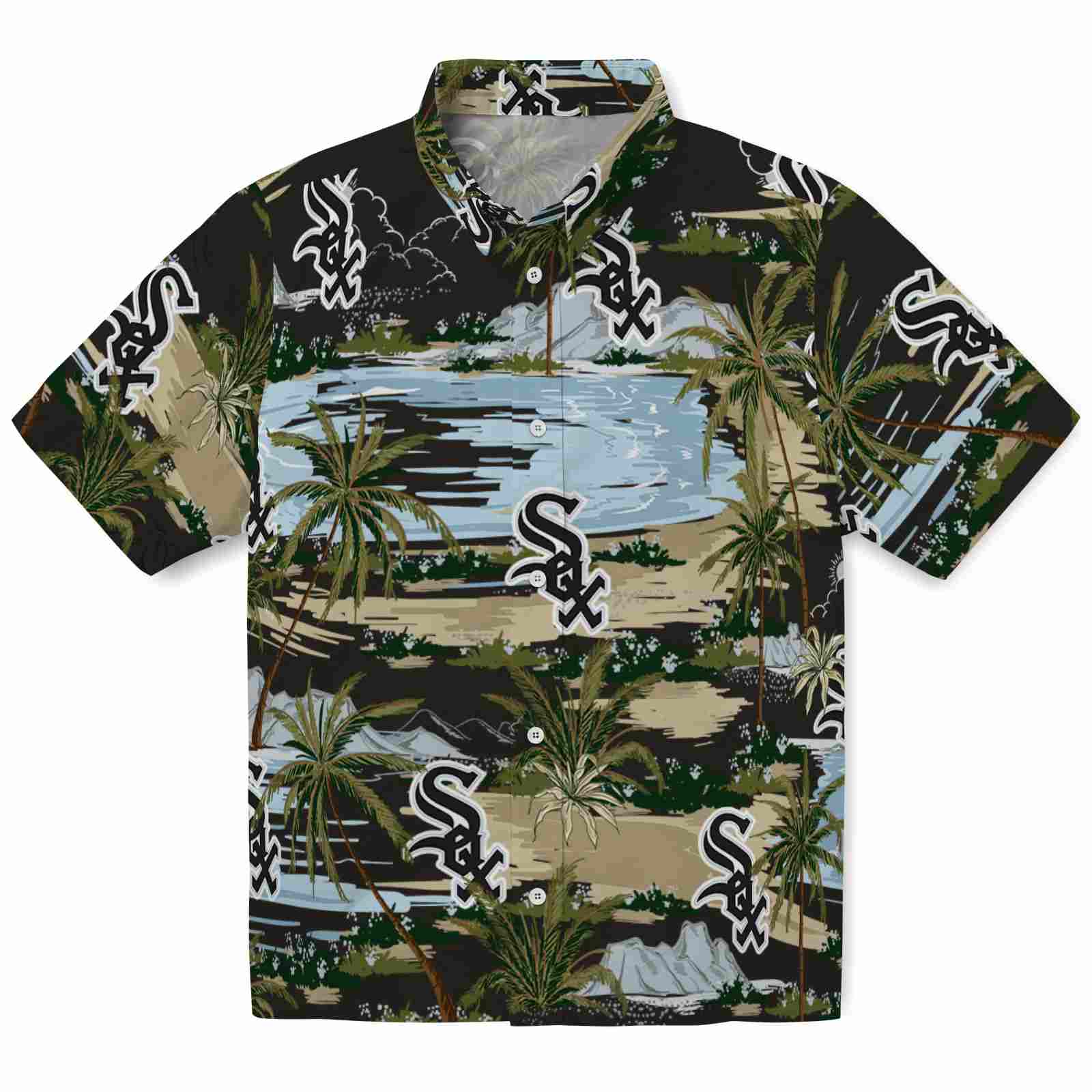 Keptsake Chicago White Sox Palm Horizon Black Premium Hawaiian Shirt