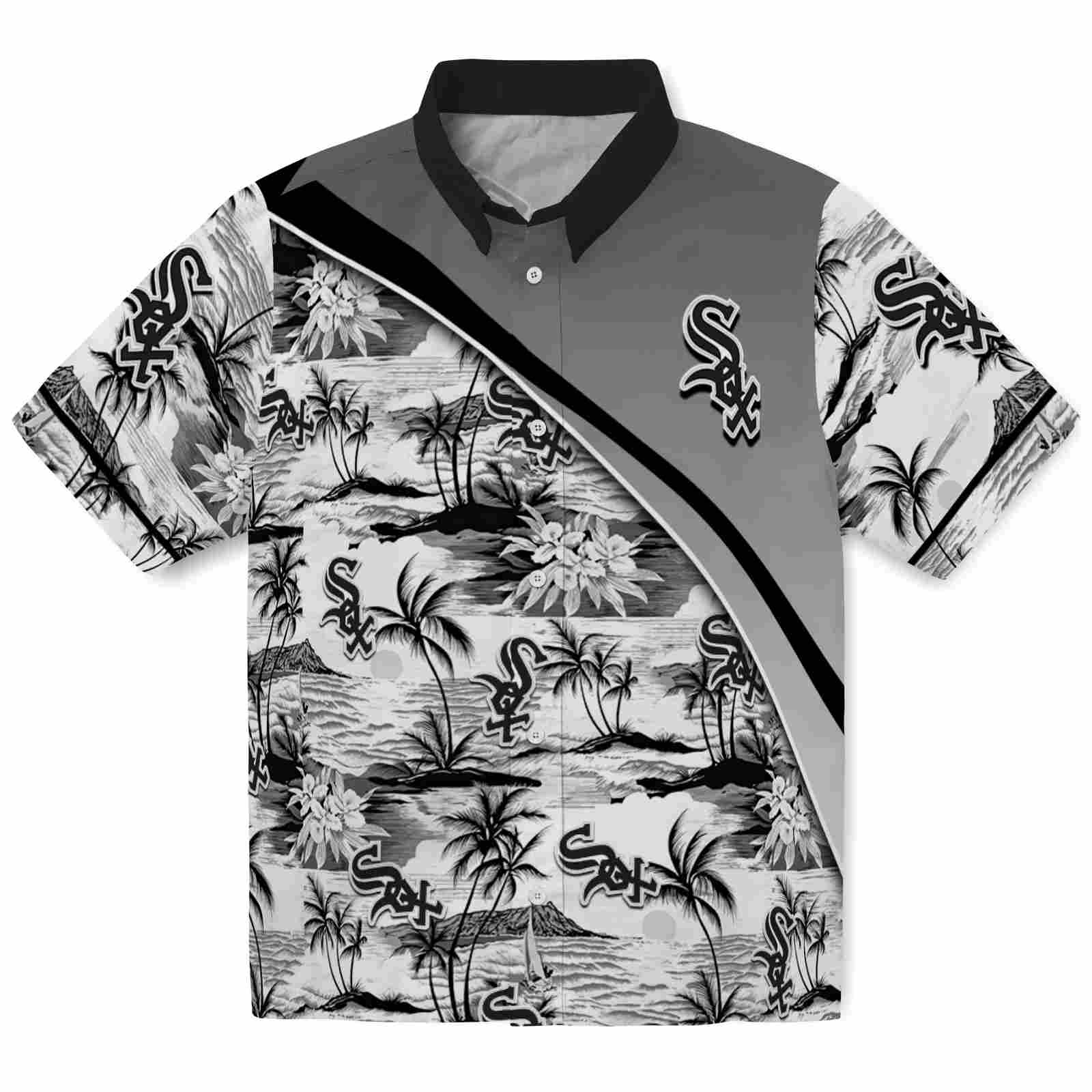 Keptsake Chicago White Sox Sunset Palms Black White Premium Hawaiian Shirt