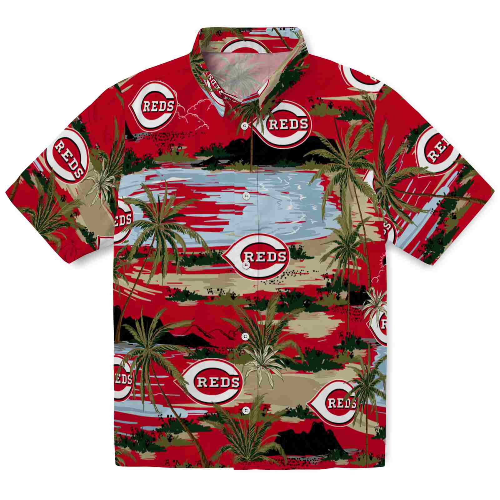Keptsake Cincinnati Reds Palm Horizon Red Premium Hawaiian Shirt