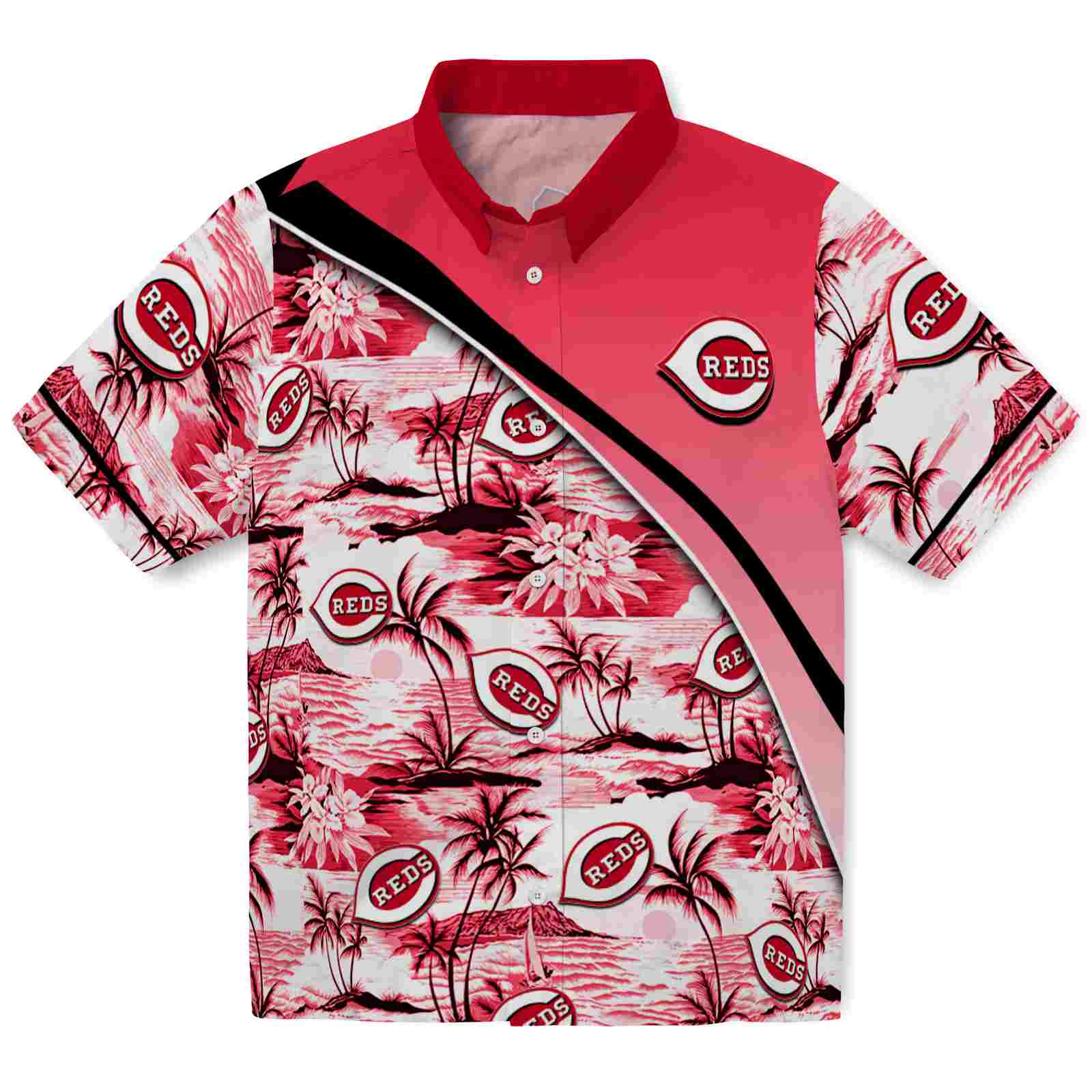 Keptsake Cincinnati Reds Sunset Palms Red White Premium Hawaiian Shirt