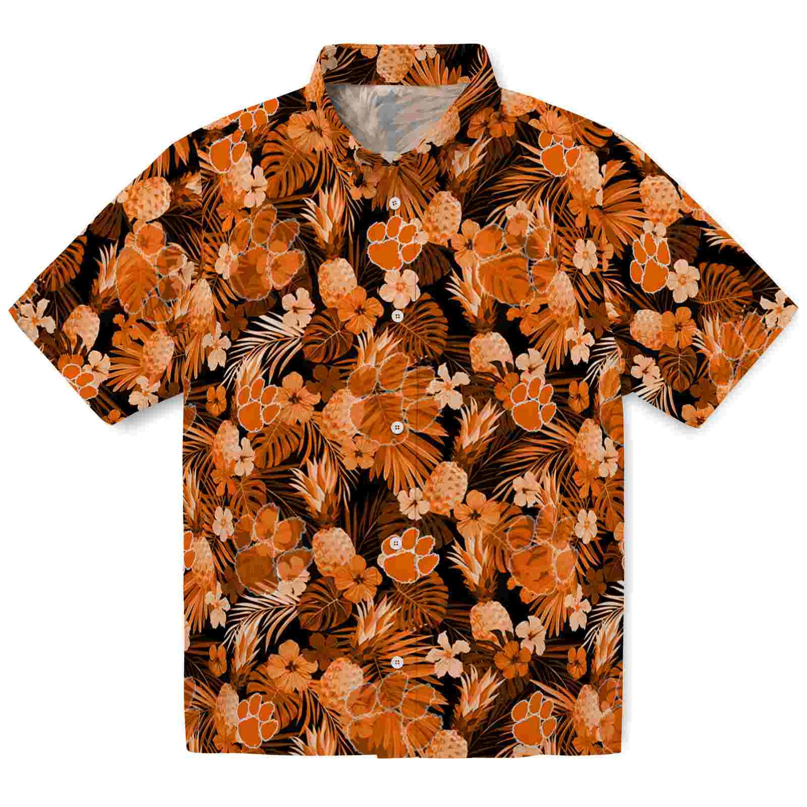 Keptsake Clemson Tigers Floral Pineapple Orange Premium Hawaiian Shirt