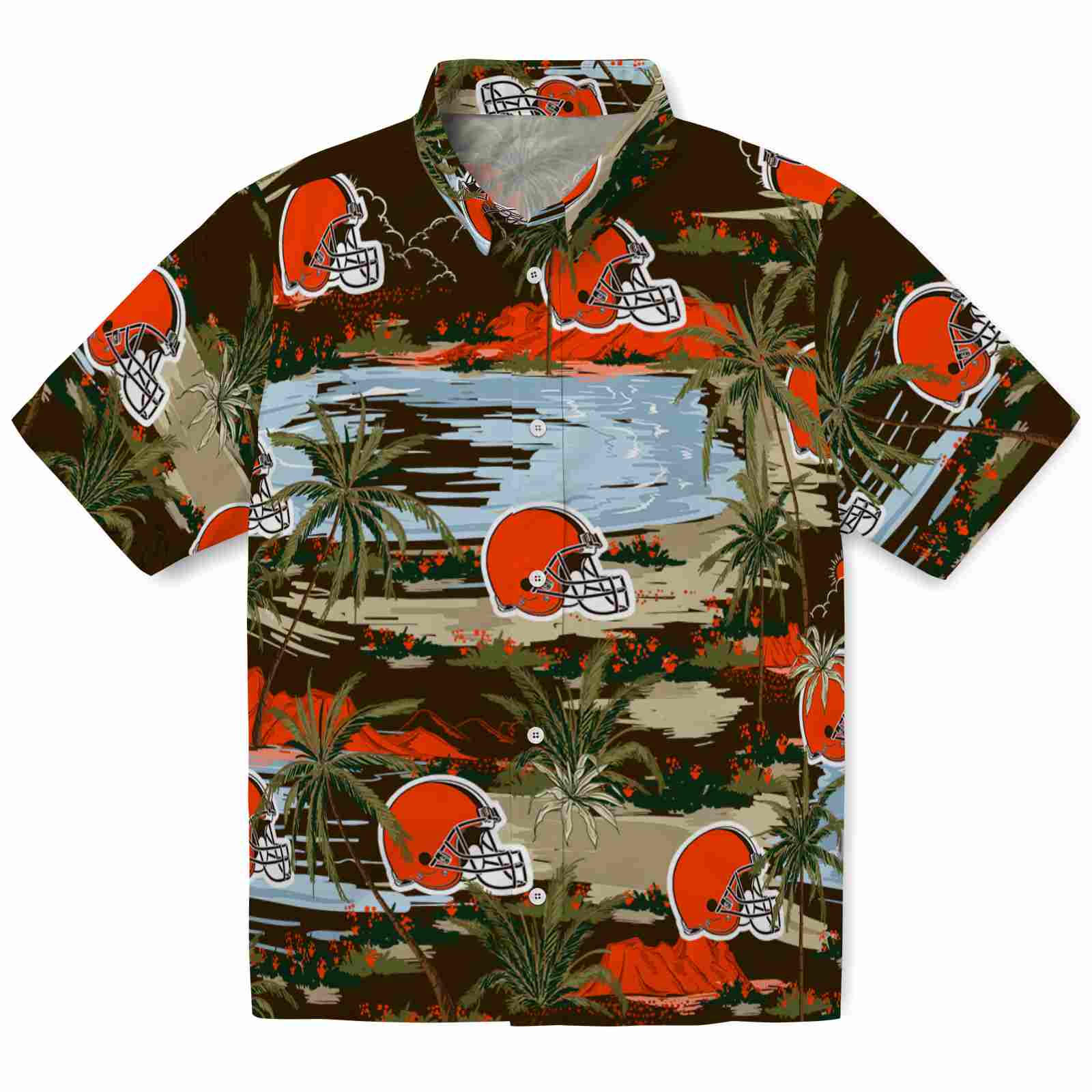 Keptsake Cleveland Browns Palm Horizon Brown Premium Hawaiian Shirt