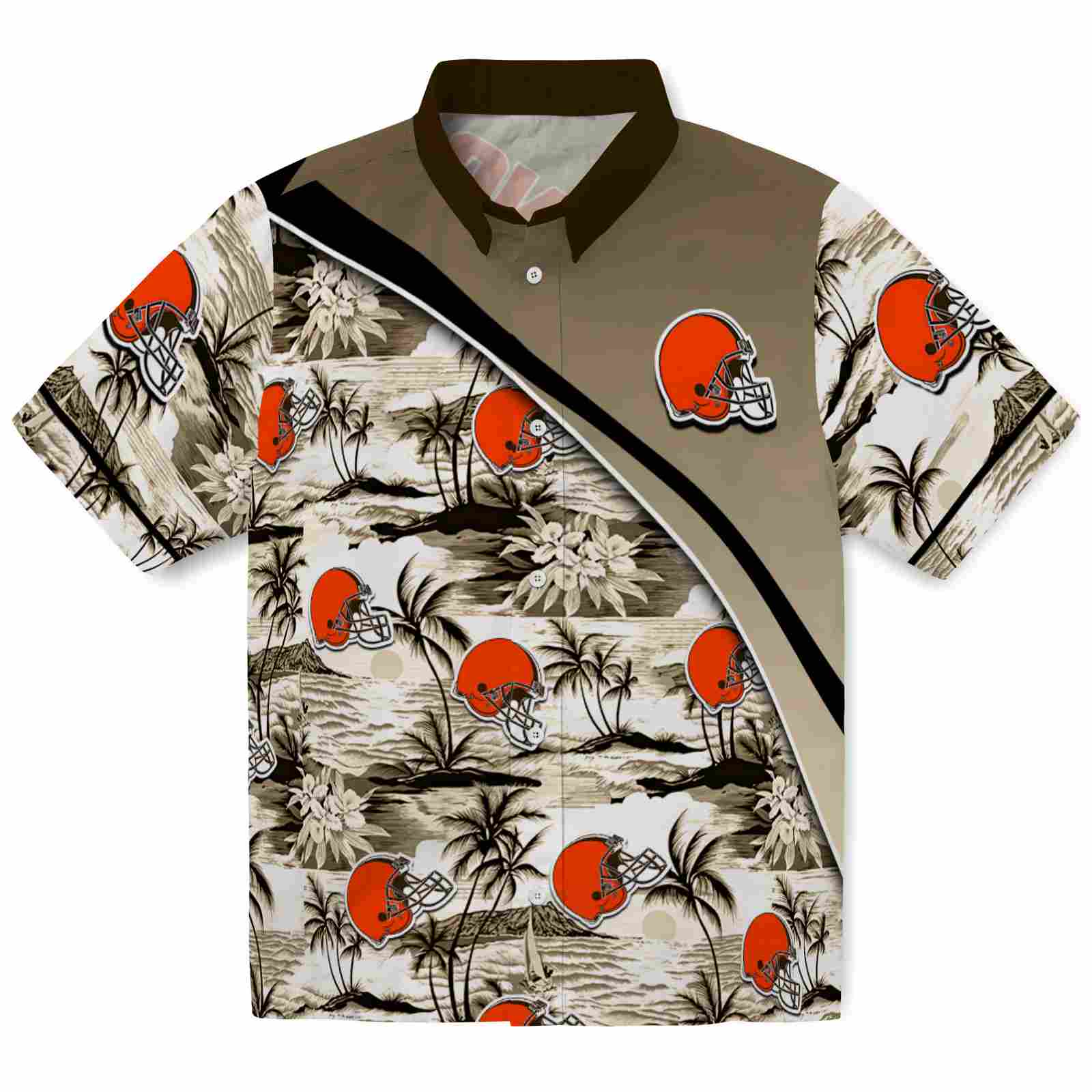 Keptsake Cleveland Browns Sunset Palms Brown White Premium Hawaiian Shirt
