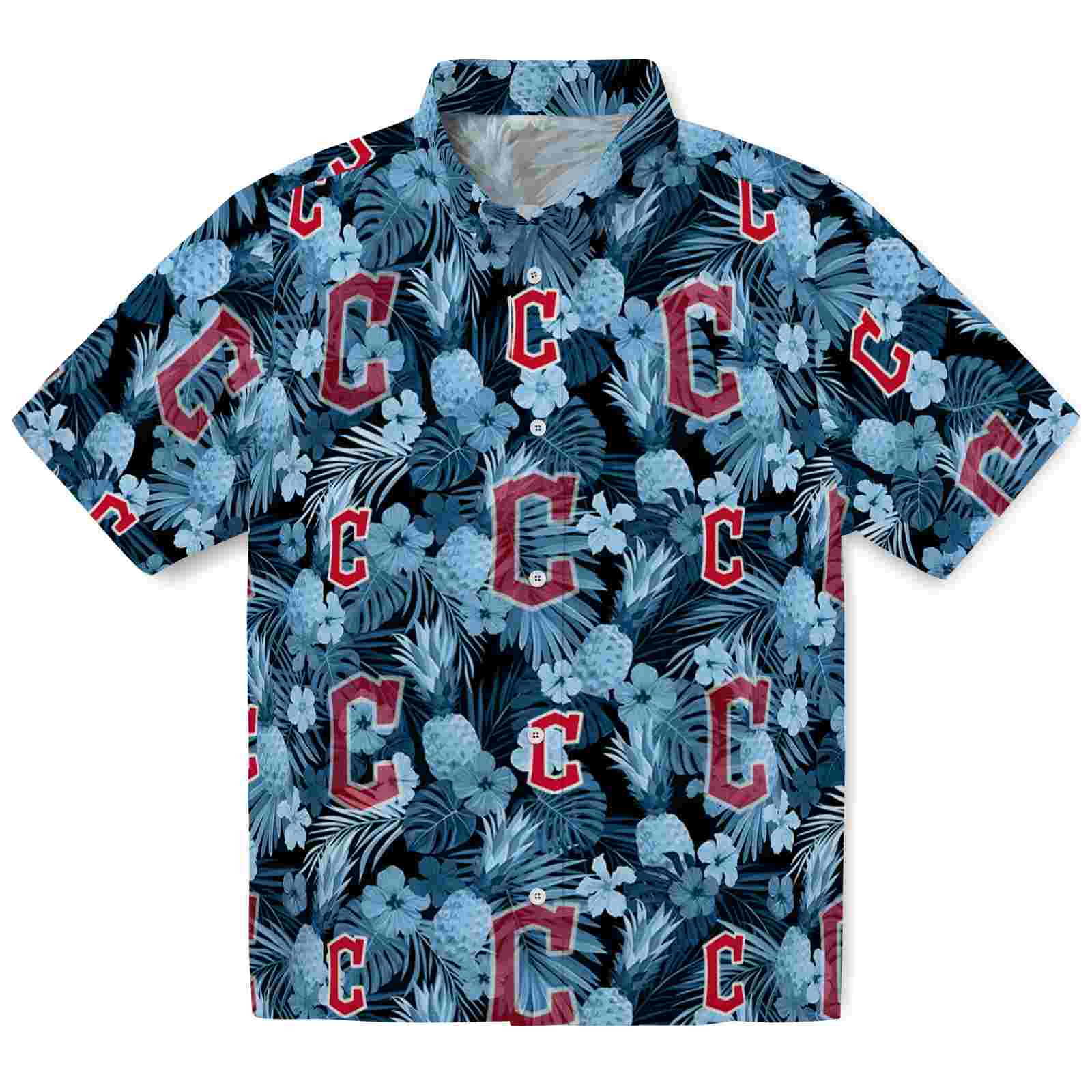 Keptsake Cleveland Guardians Floral Pineapple Navy Blue Premium Hawaiian Shirt