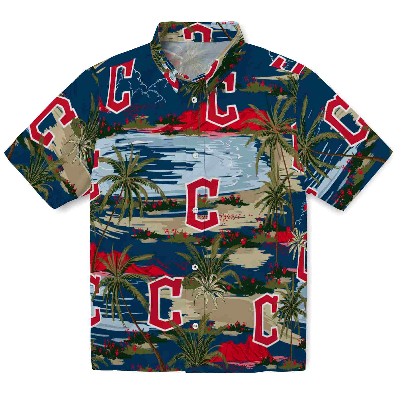 Keptsake Cleveland Guardians Palm Horizon Navy Blue Premium Hawaiian Shirt