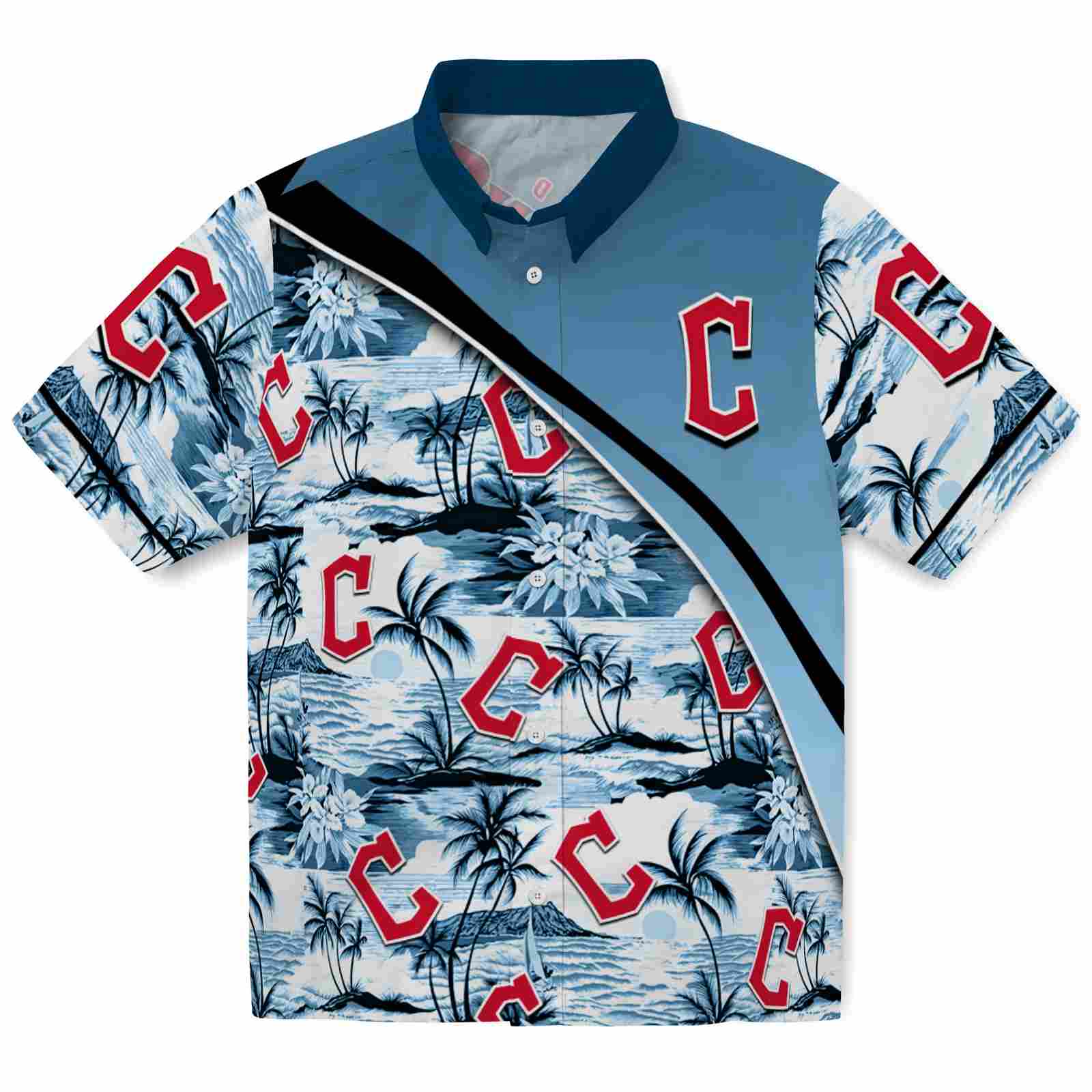 Keptsake Cleveland Guardians Sunset Palms Navy Blue White Premium Hawaiian Shirt
