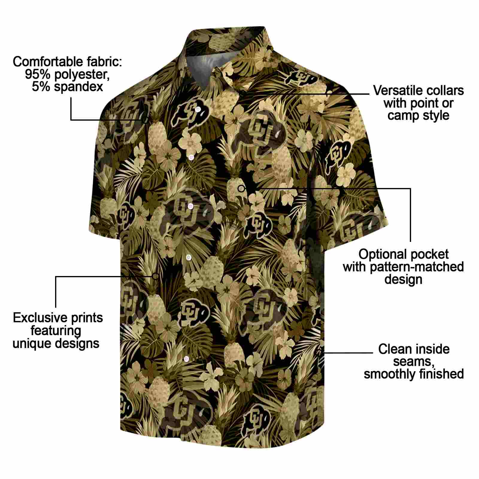 Keptsake Colorado Buffaloes Floral Pineapple Gold Premium Hawaiian Shirt