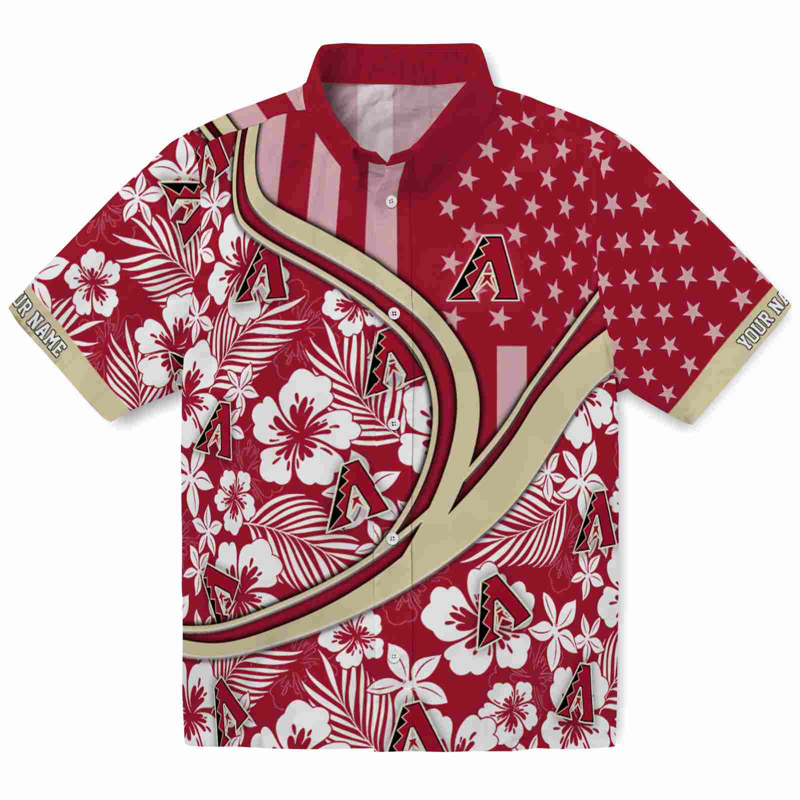 Keptsake Custom Arizona Diamondbacks Floral Wave Red White Premium Hawaiian Shirt