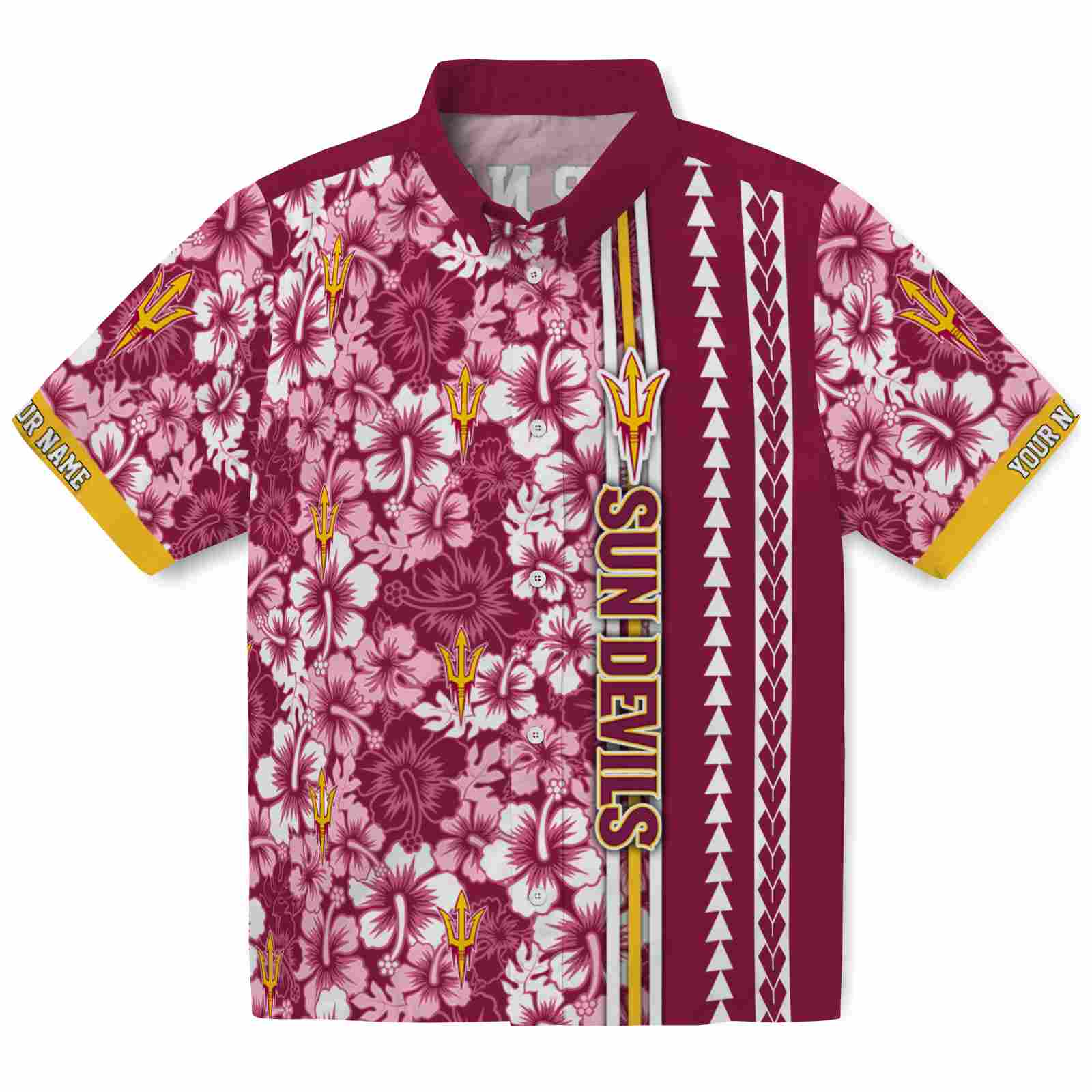 Keptsake Custom Arizona State Sun Devils Hibiscus Arrows Maroon White Premium Hawaiian Shirt