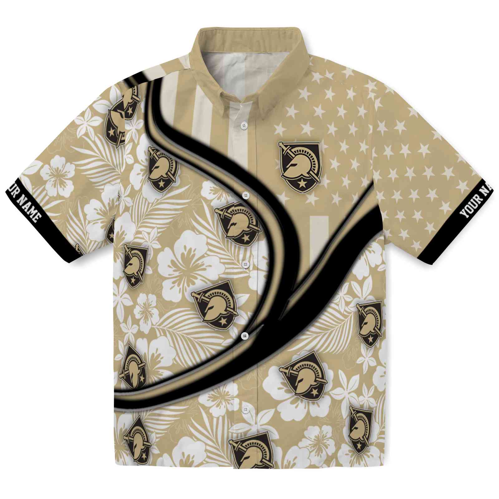 Keptsake Custom Army Black Knights Floral Wave Gold White Premium Hawaiian Shirt