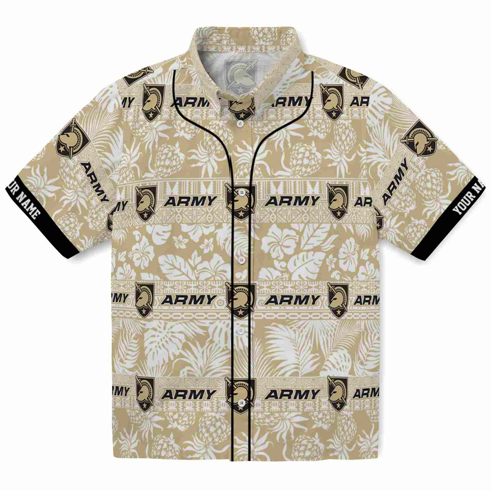 Keptsake Custom Army Black Knights Tribal Stripes Gold White Premium Hawaiian Shirt