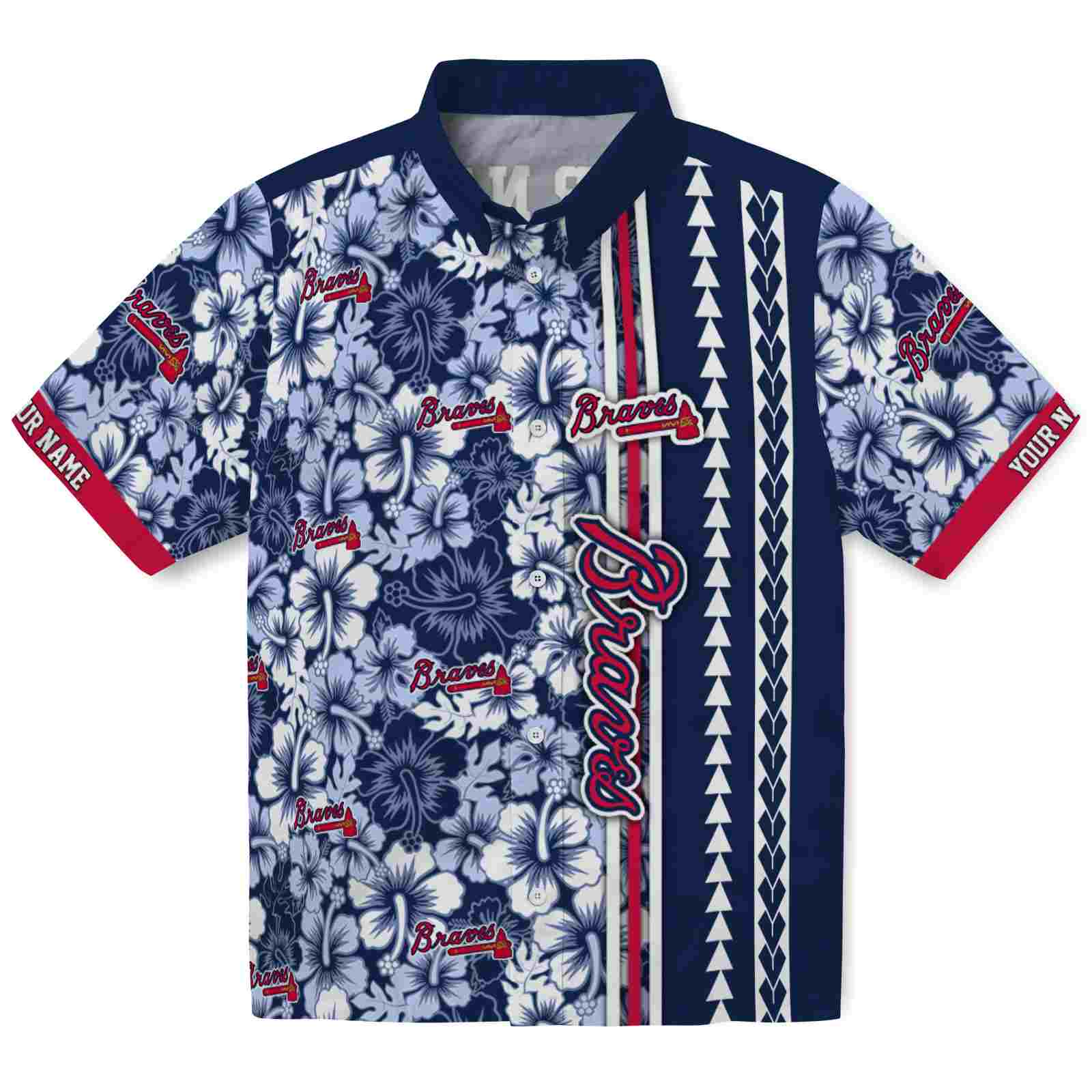 Keptsake Custom Atlanta Braves Hibiscus Arrows Navy White Premium Hawaiian Shirt