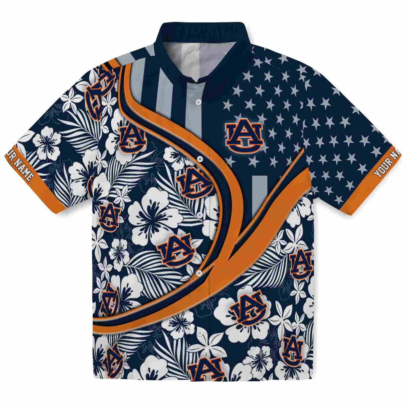 Keptsake Custom Auburn Tigers Floral Wave Navy Blue White Premium Hawaiian Shirt