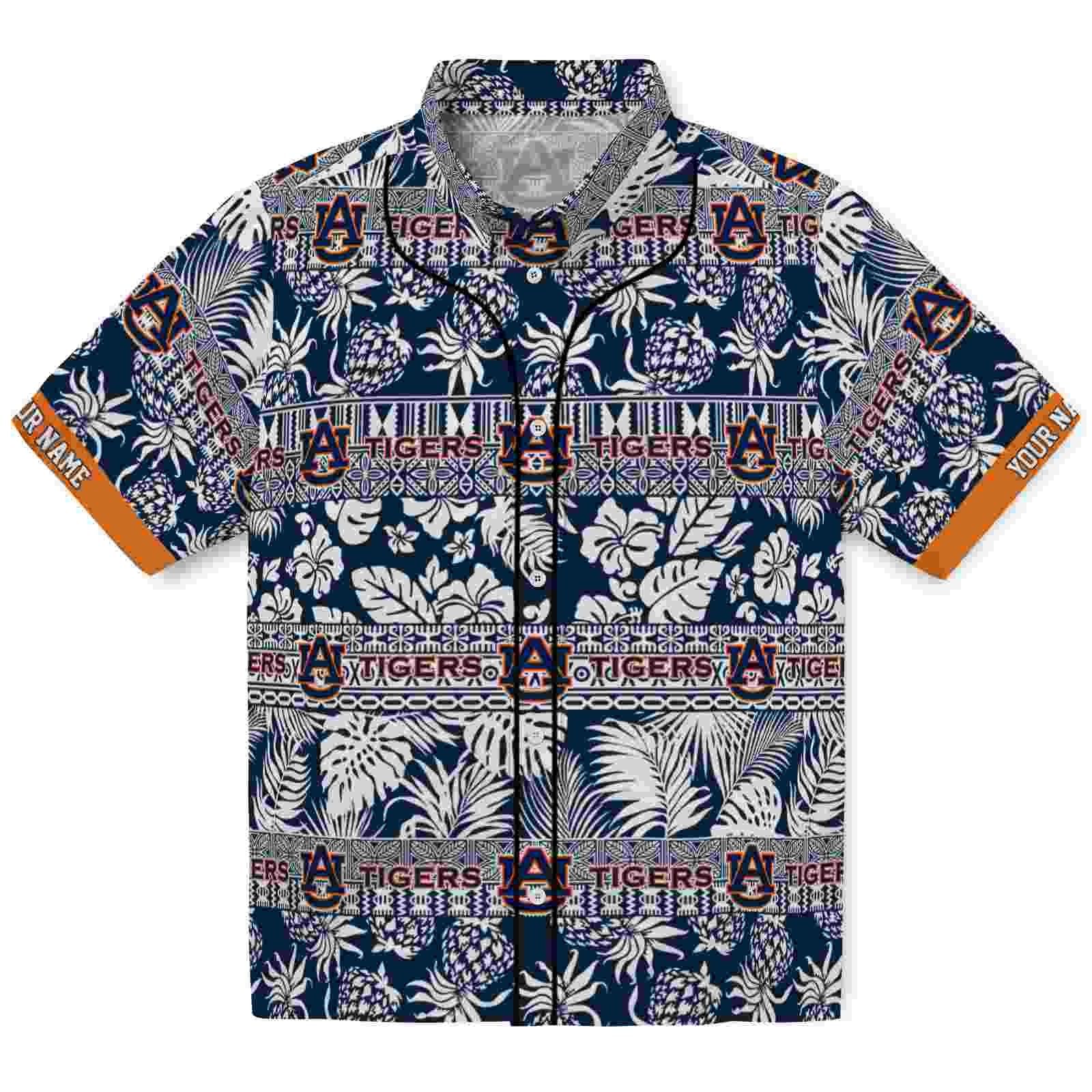 Keptsake Custom Auburn Tigers Tribal Stripes Navy Blue White Premium Hawaiian Shirt