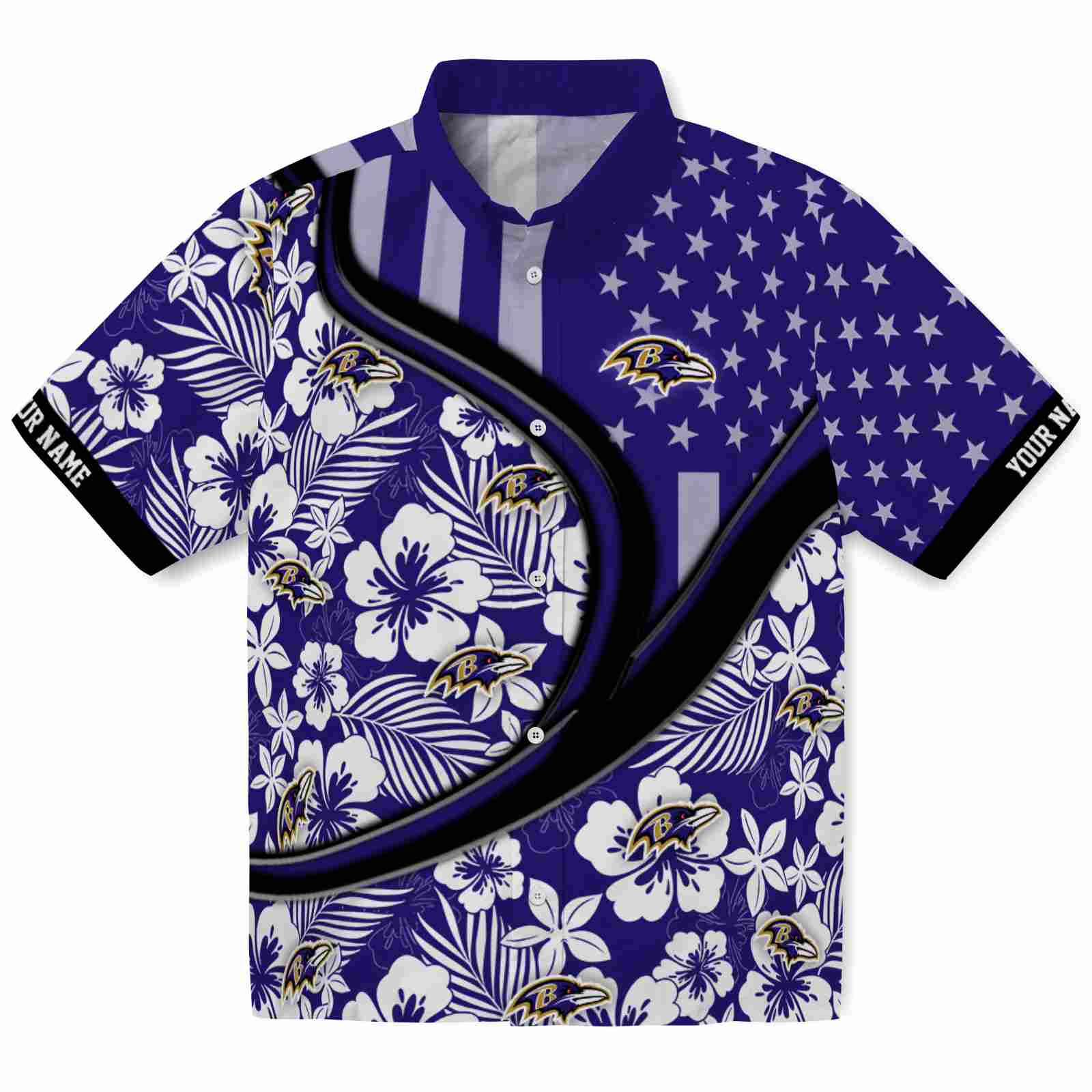 Keptsake Custom Baltimore Ravens Floral Wave Purple White Premium Hawaiian Shirt