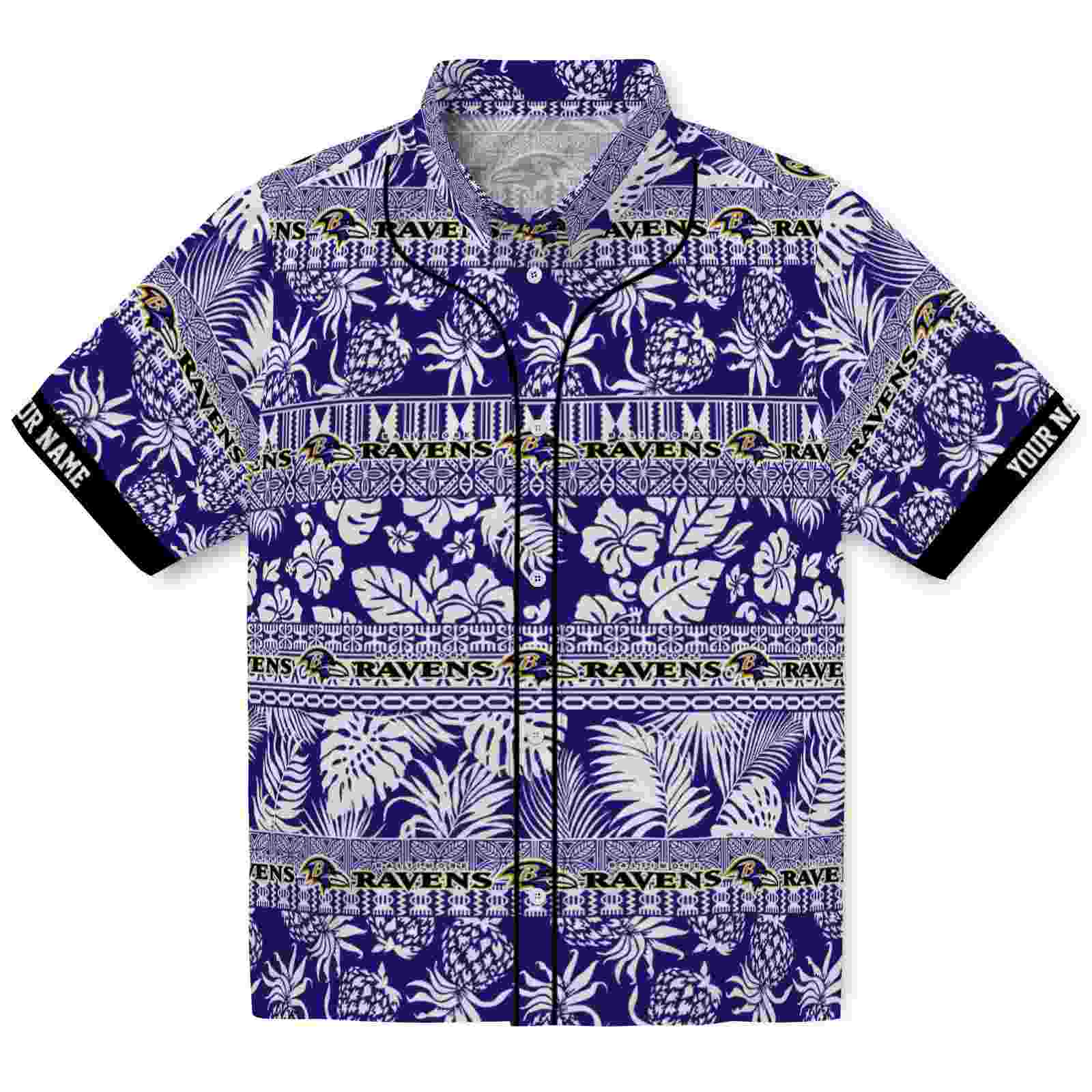 Keptsake Custom Baltimore Ravens Tribal Stripes Purple White Premium Hawaiian Shirt