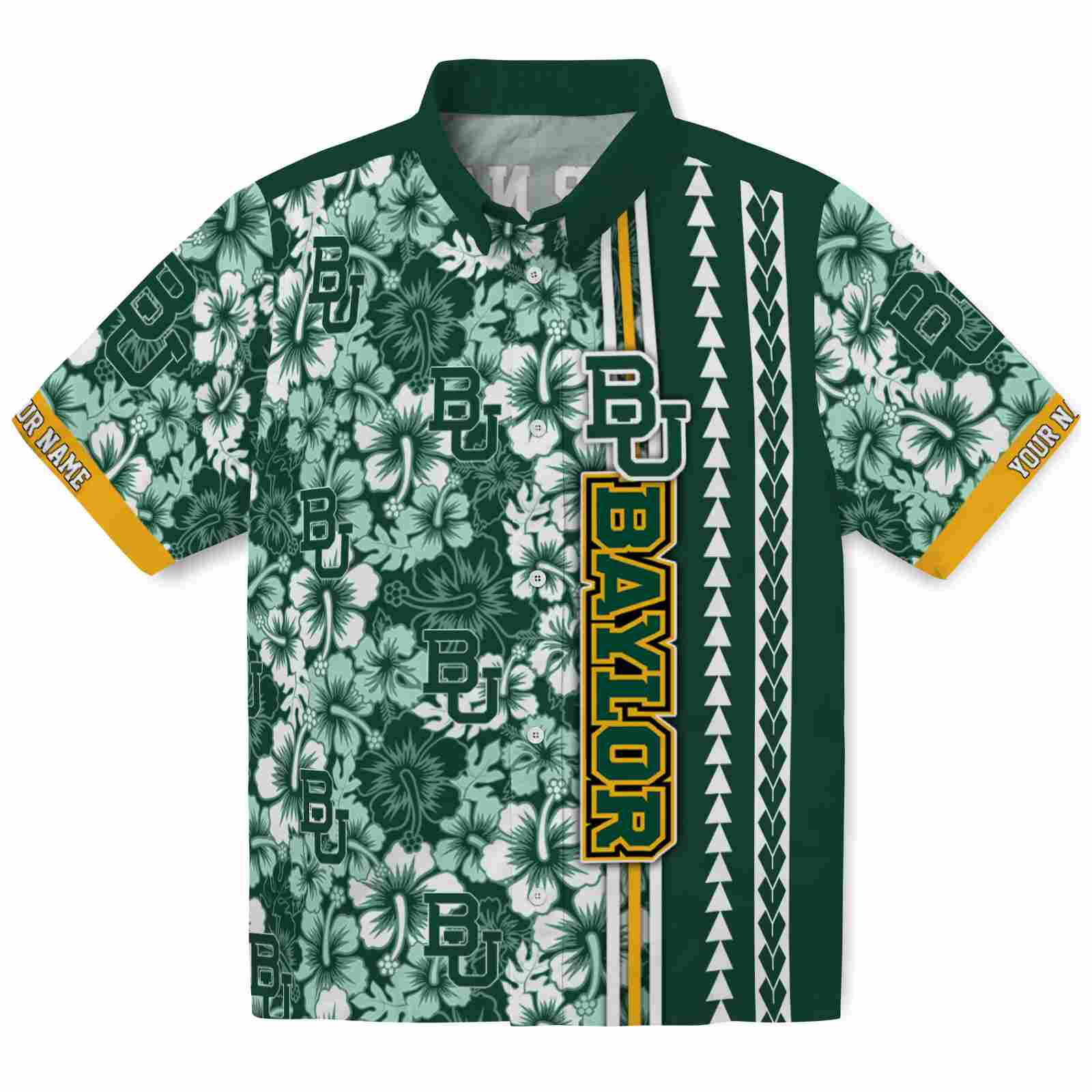 Keptsake Custom Baylor Bears Hibiscus Arrows Green White Premium Hawaiian Shirt