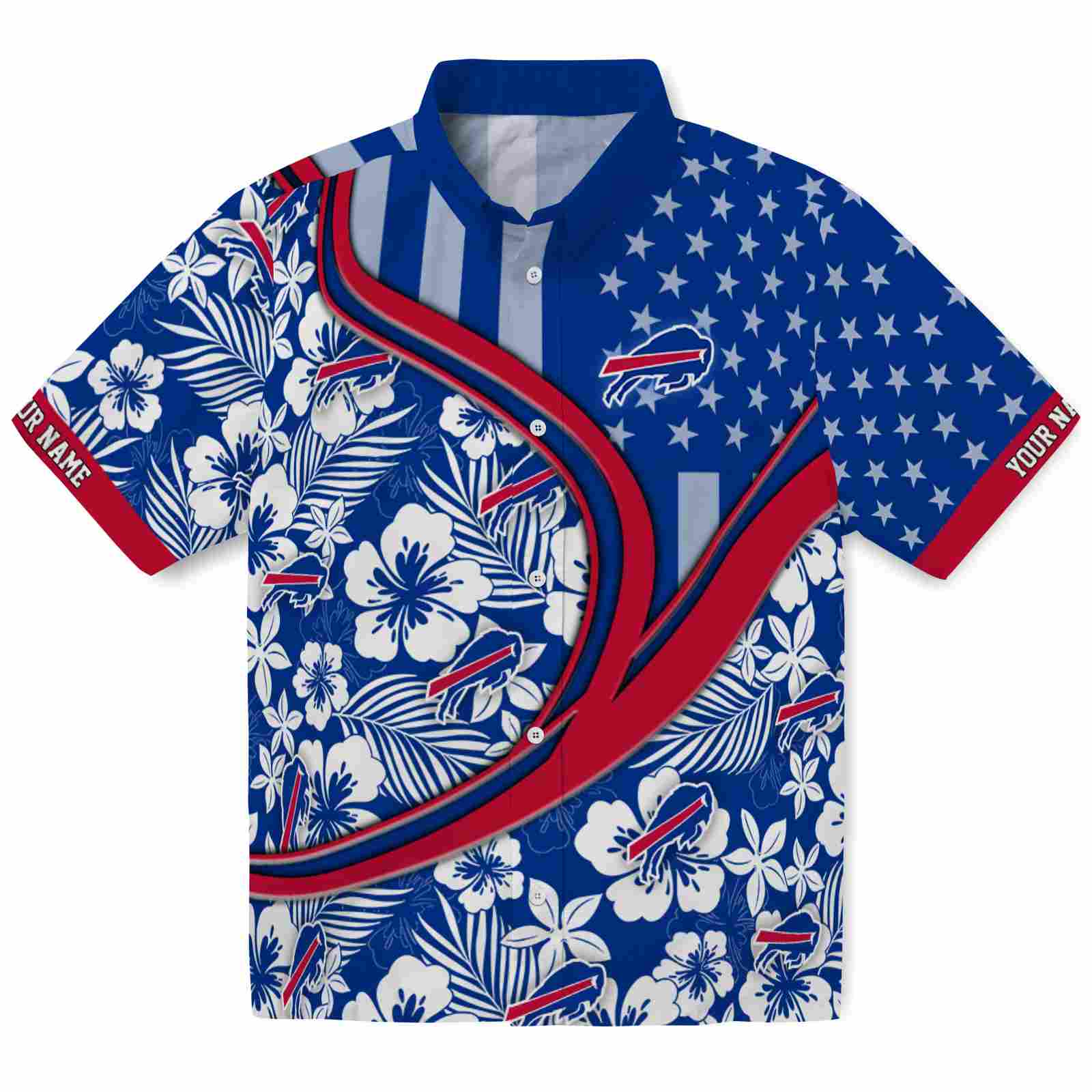 Keptsake Custom Buffalo Bills Floral Wave Blue White Premium Hawaiian Shirt