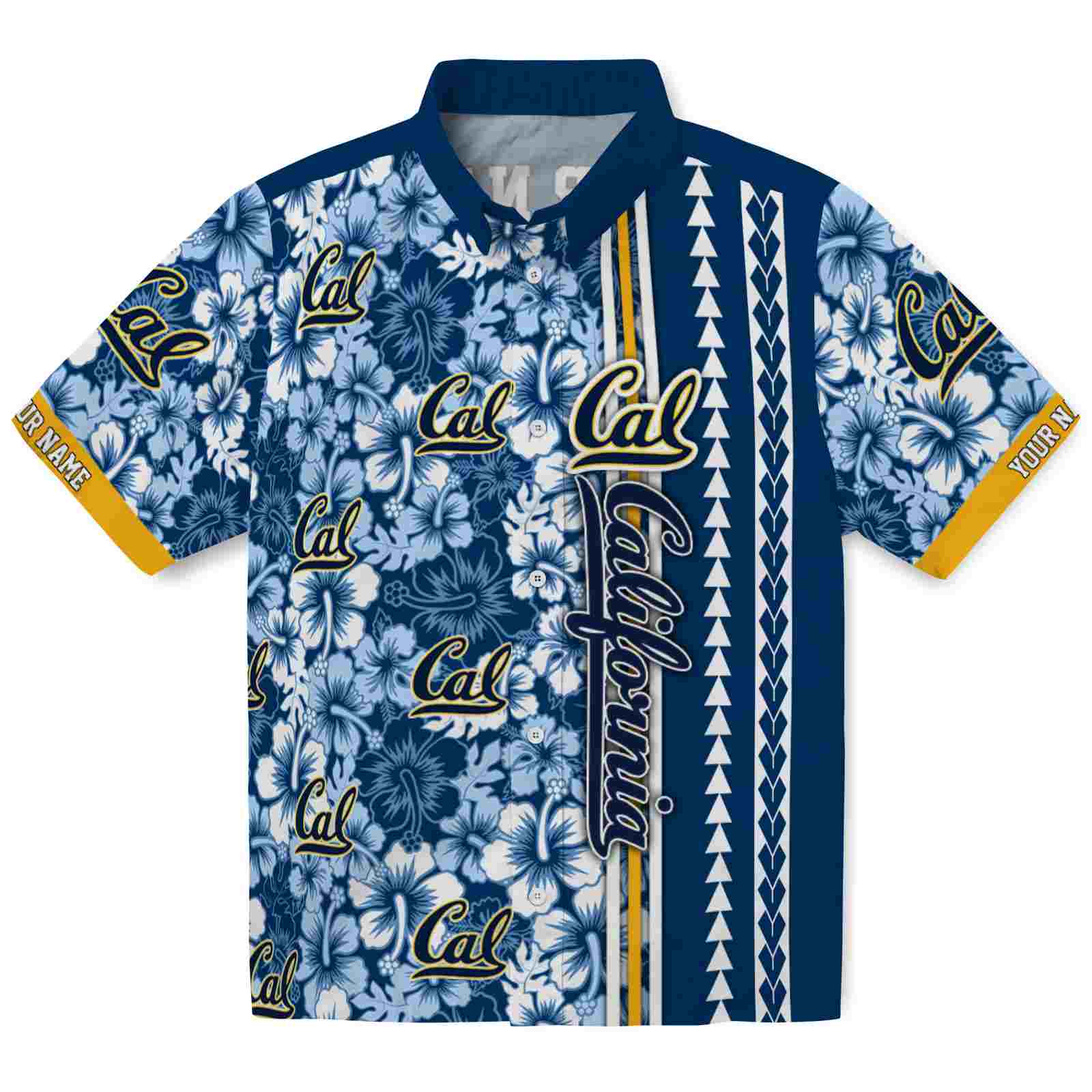 Keptsake Custom California Golden Bears Hibiscus Arrows Blue White Premium Hawaiian Shirt