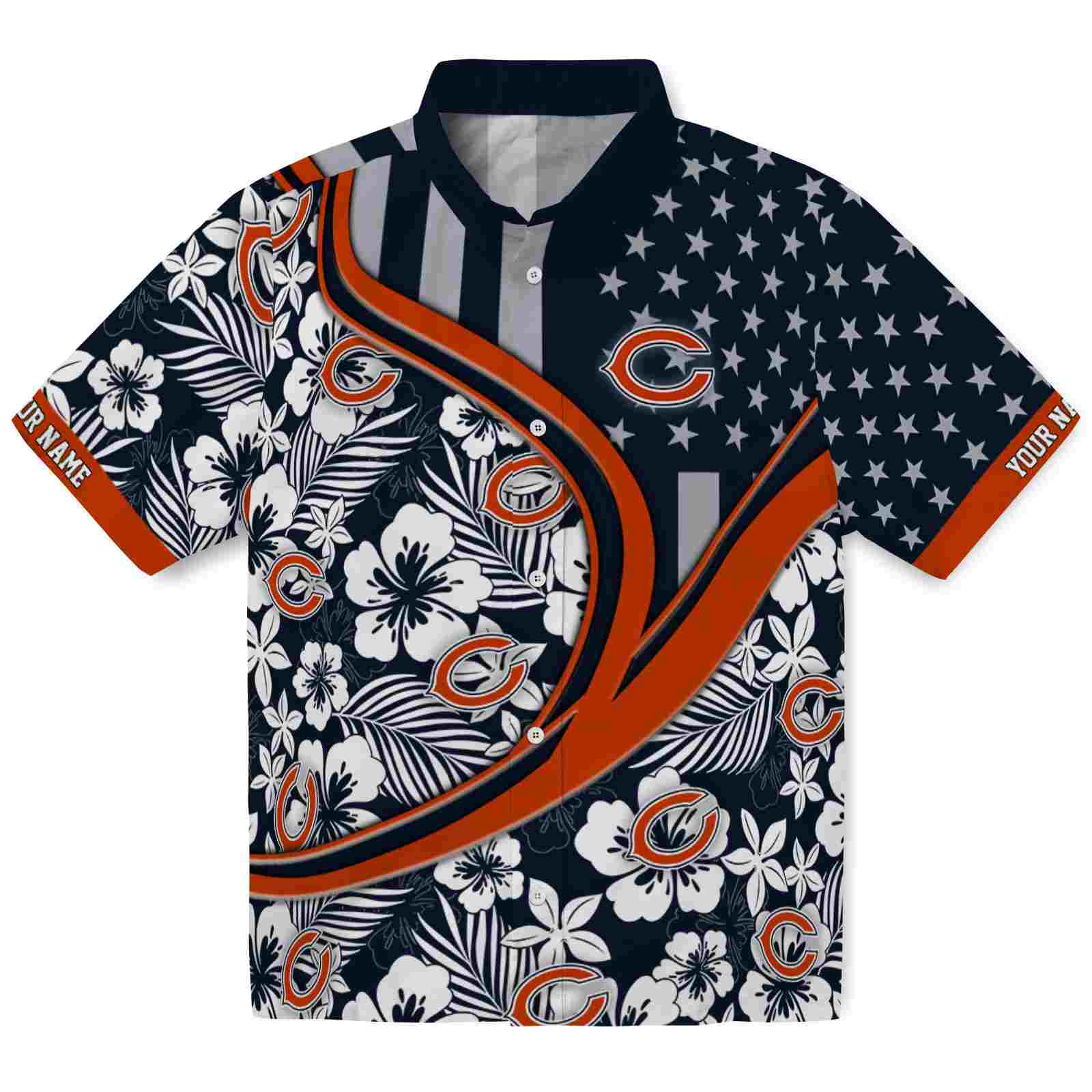 Keptsake Custom Chicago Bears Floral Wave Blue White Premium Hawaiian Shirt