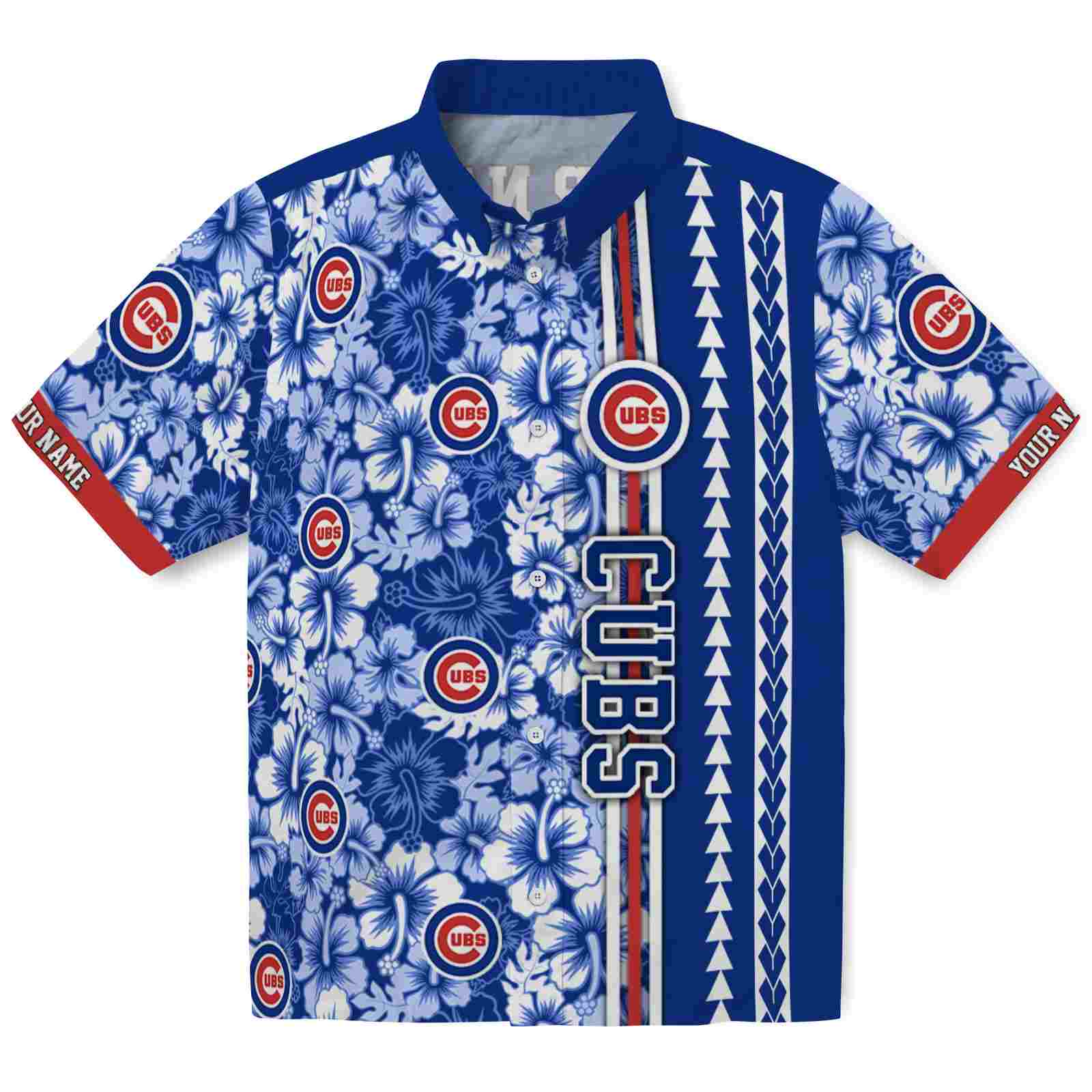 Keptsake Custom Chicago Cubs Hibiscus Arrows Blue White Premium Hawaiian Shirt