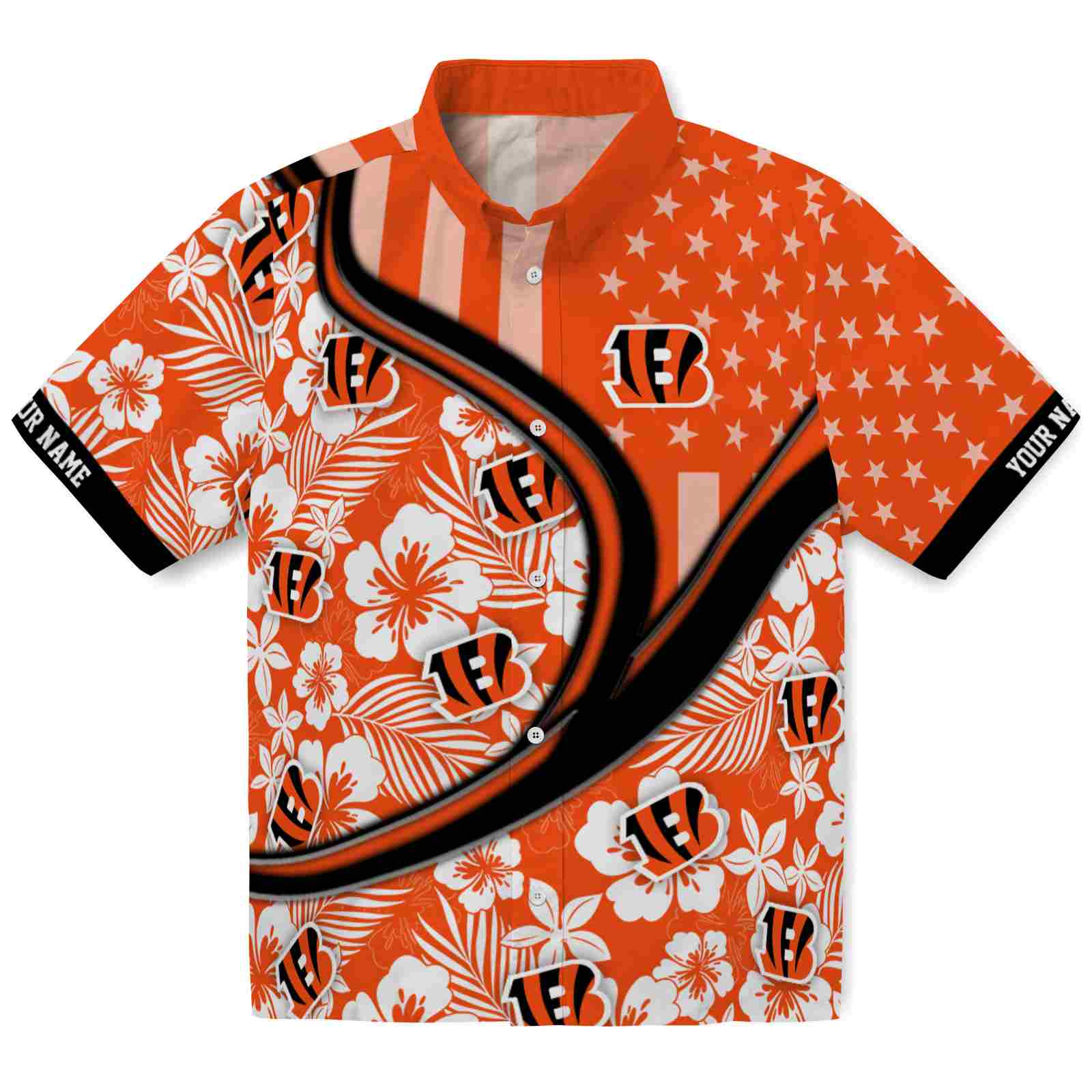 Keptsake Custom Cincinnati Bengals Floral Wave Orange White Premium Hawaiian Shirt