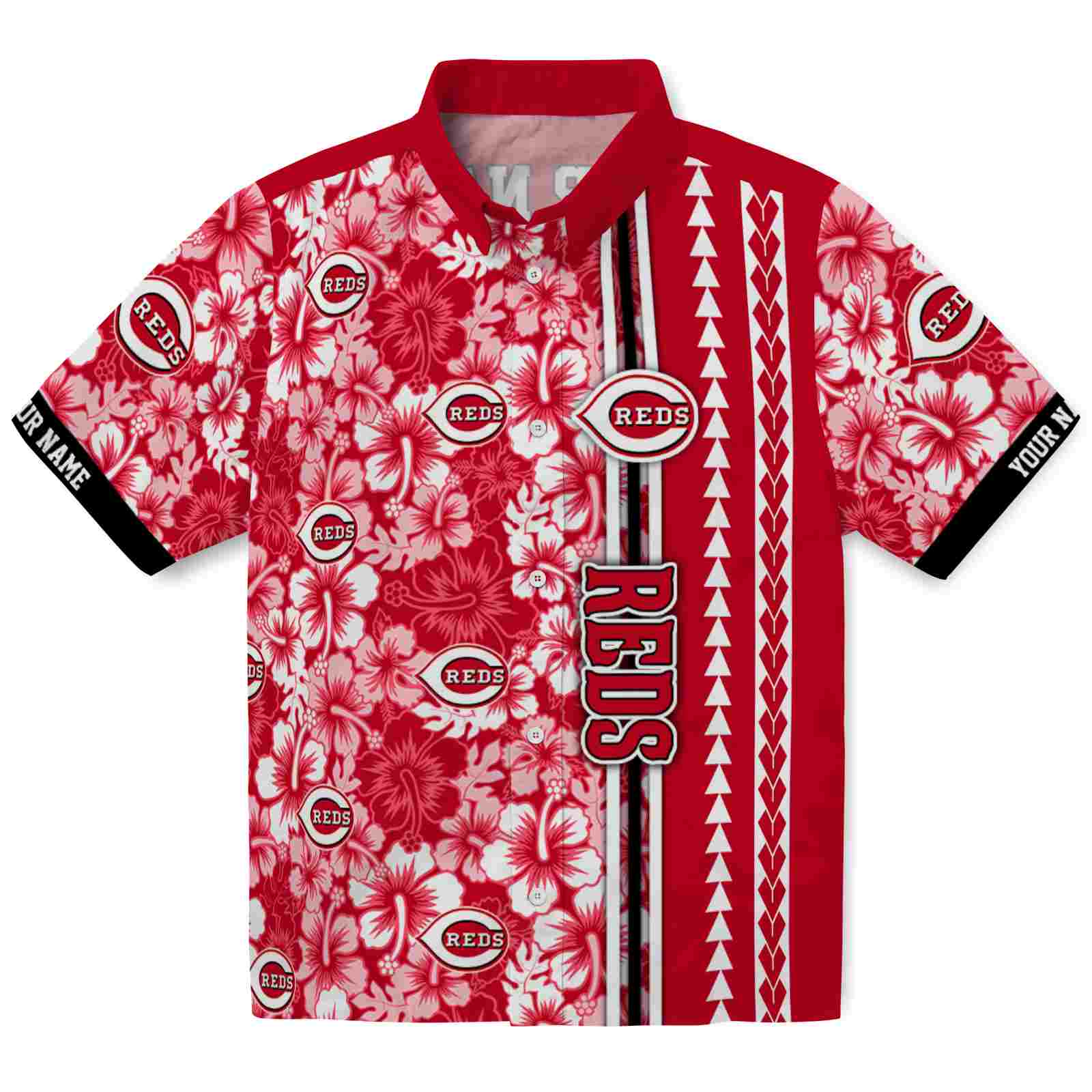 Keptsake Custom Cincinnati Reds Hibiscus Arrows Red White Premium Hawaiian Shirt