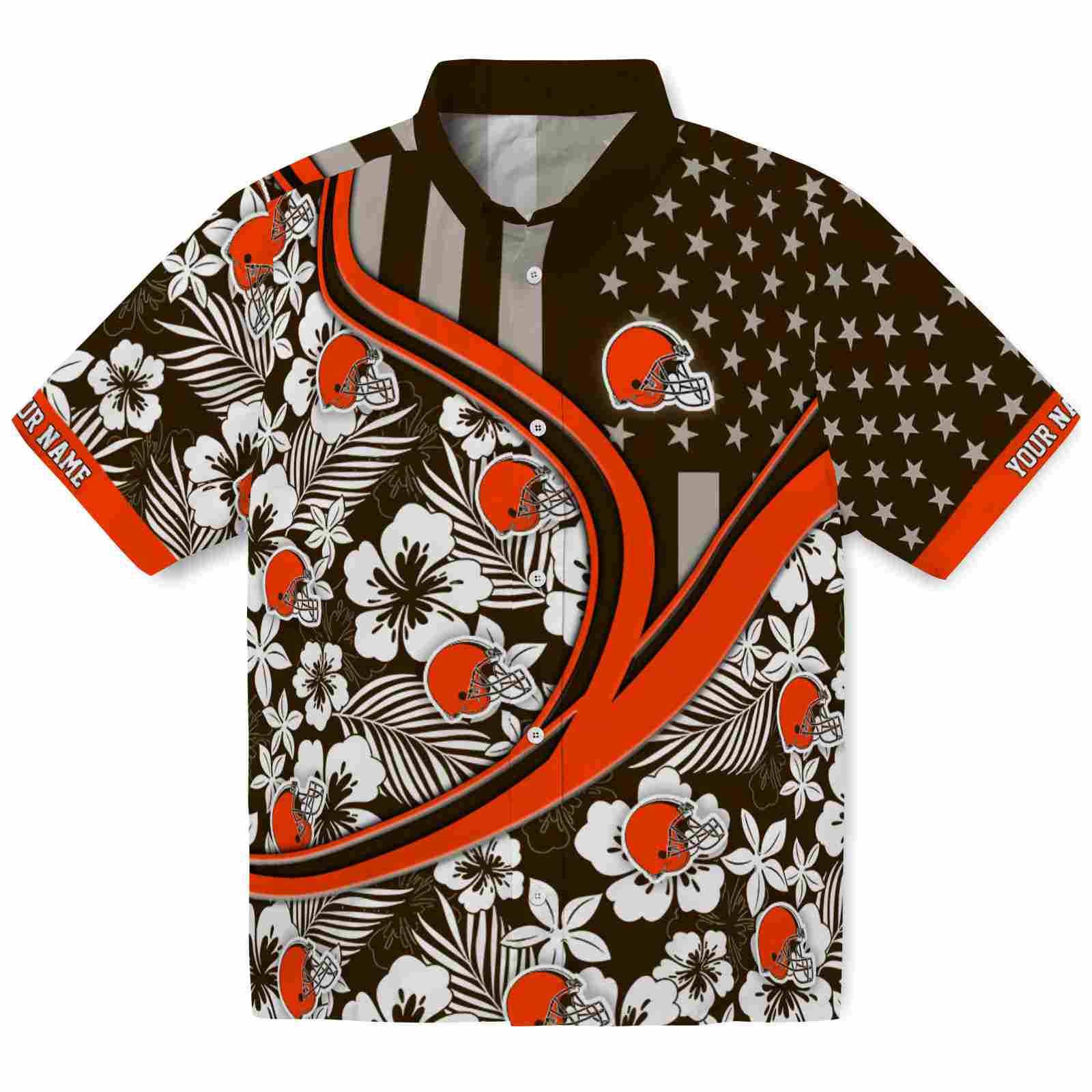 Keptsake Custom Cleveland Browns Floral Wave Brown White Premium Hawaiian Shirt