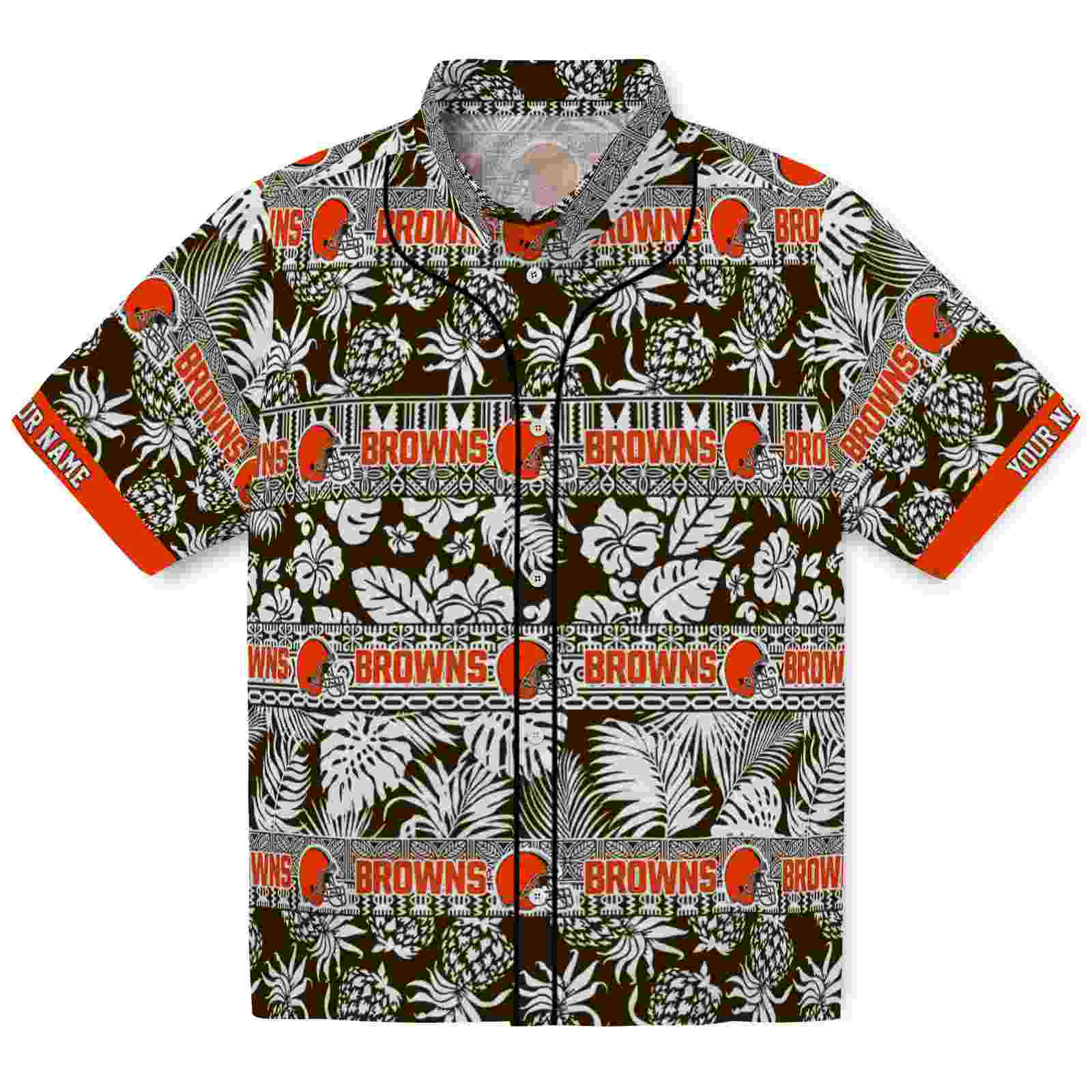 Keptsake Custom Cleveland Browns Tribal Stripes Brown White Premium Hawaiian Shirt