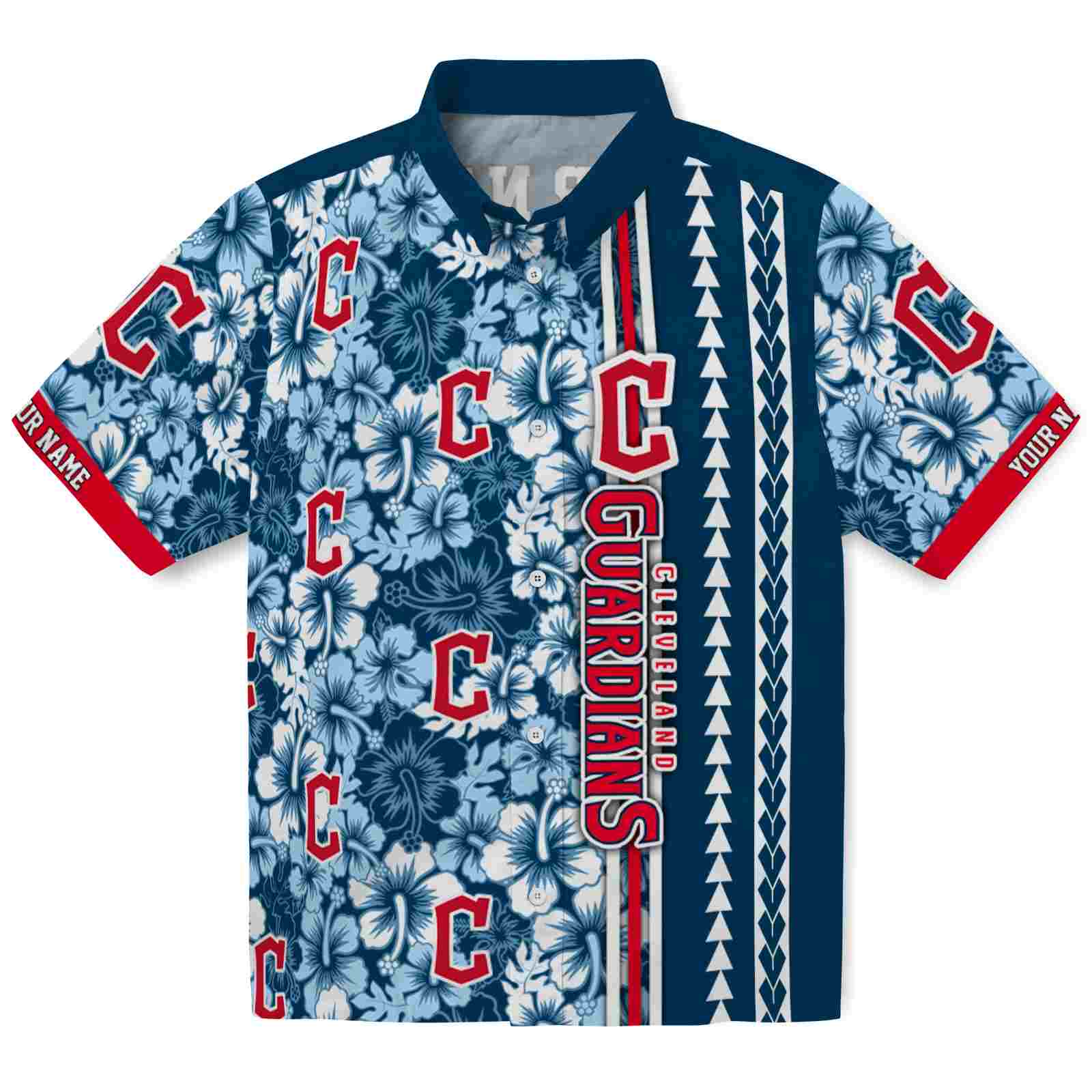 Keptsake Custom Cleveland Guardians Hibiscus Arrows Navy Blue White Premium Hawaiian Shirt