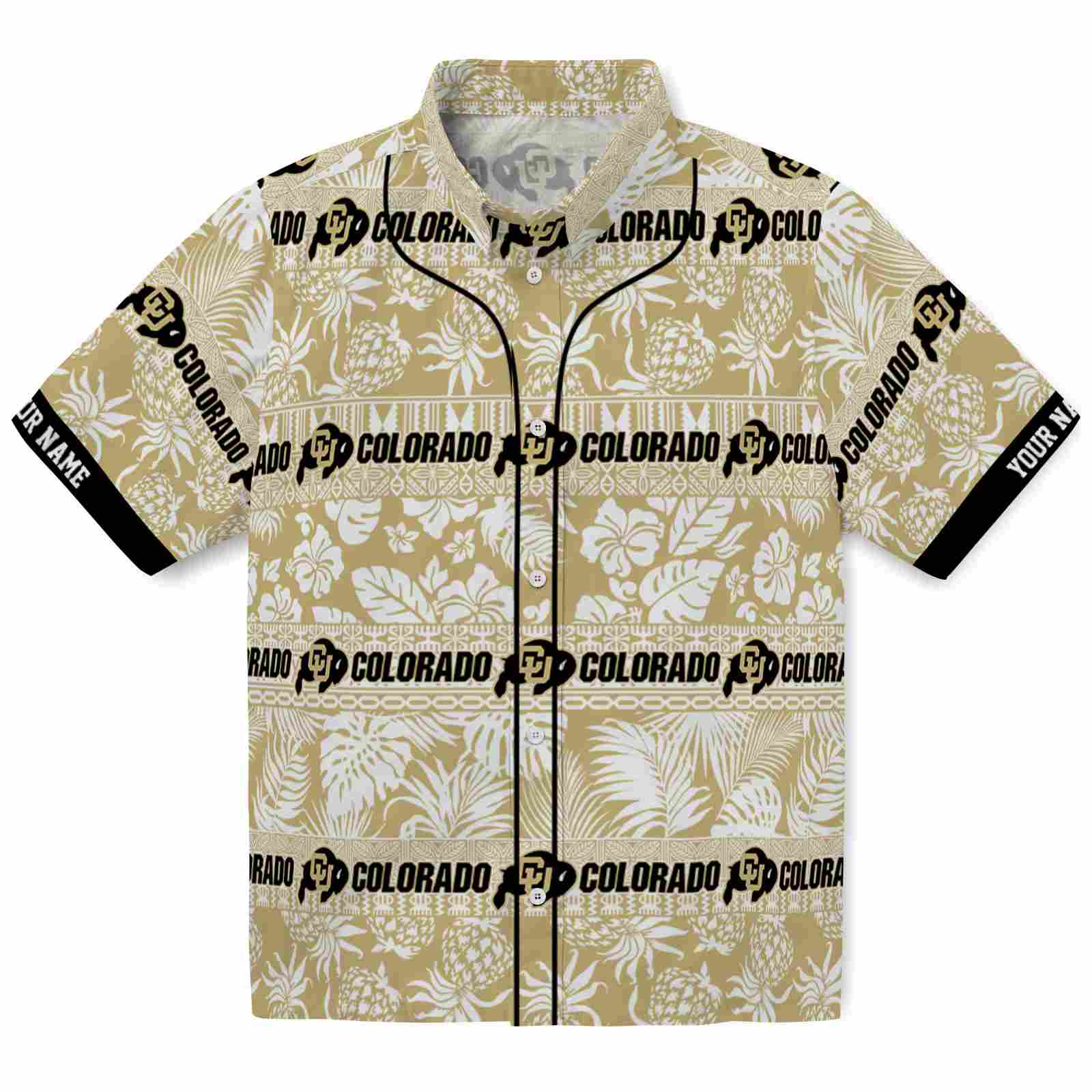 Keptsake Custom Colorado Buffaloes Tribal Stripes Gold White Premium Hawaiian Shirt