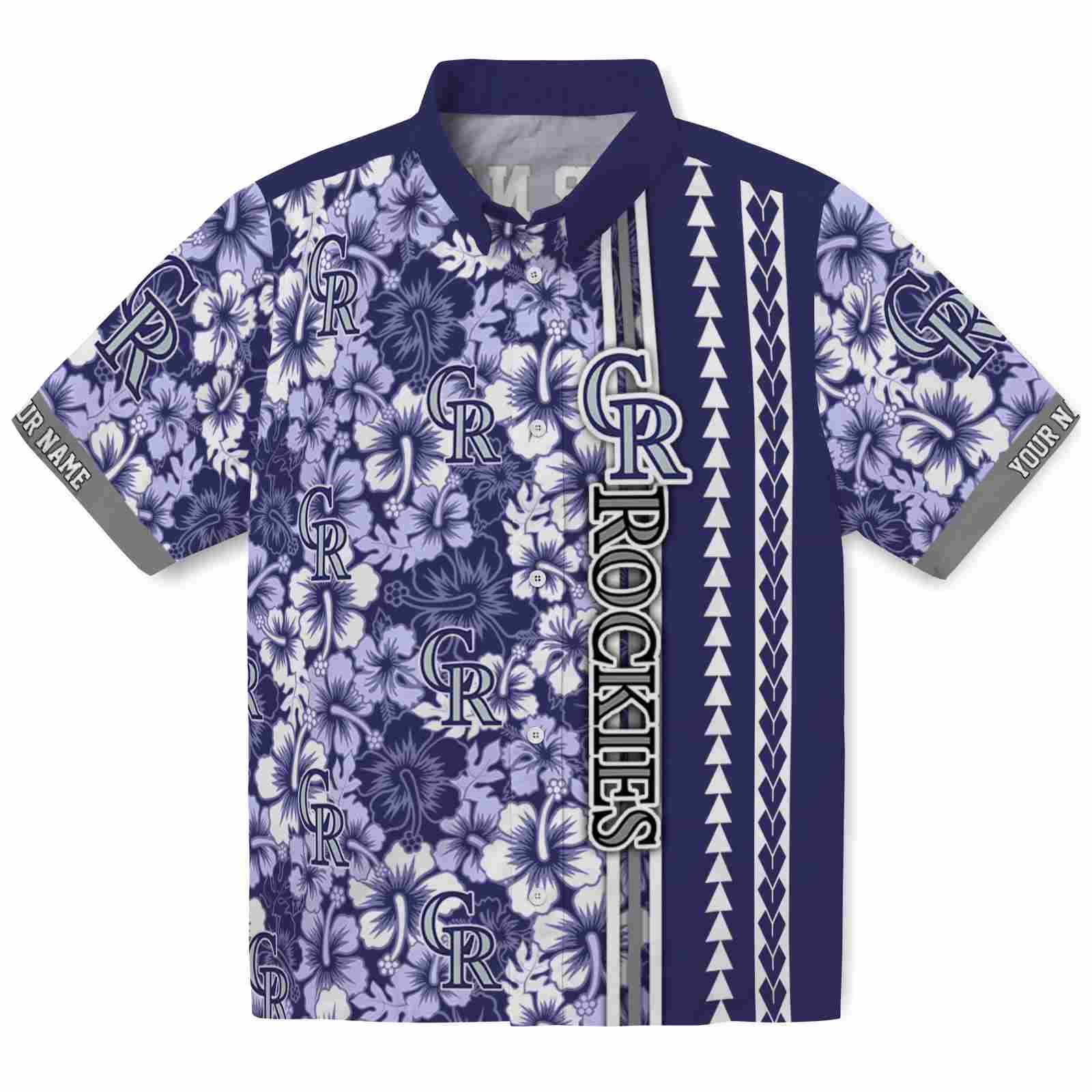 Keptsake Custom Colorado Rockies Hibiscus Arrows Blue White Premium Hawaiian Shirt