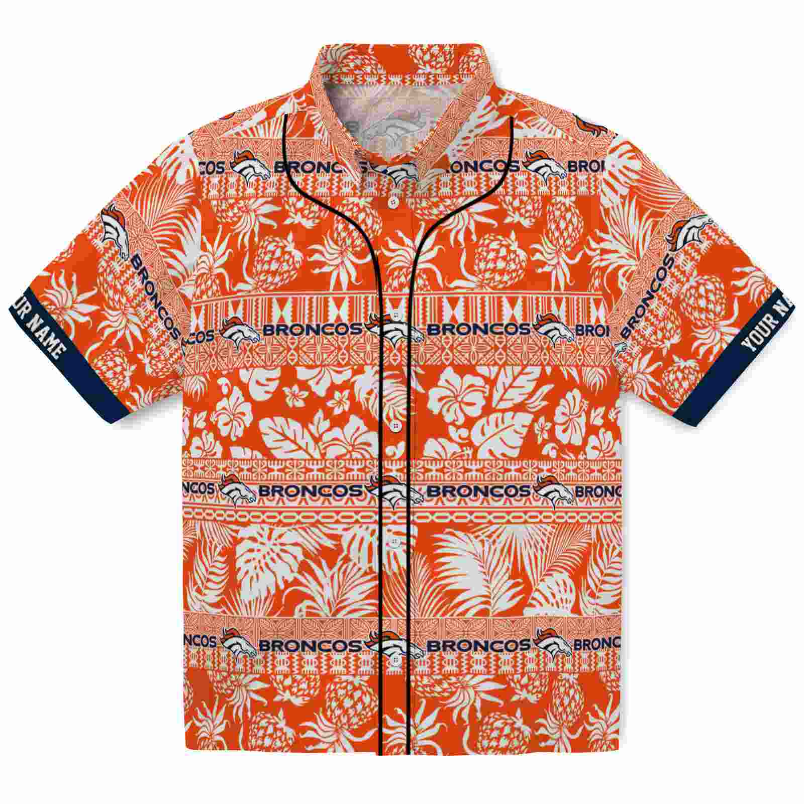 Keptsake Custom Denver Broncos Tribal Stripes Orange White Premium Hawaiian Shirt