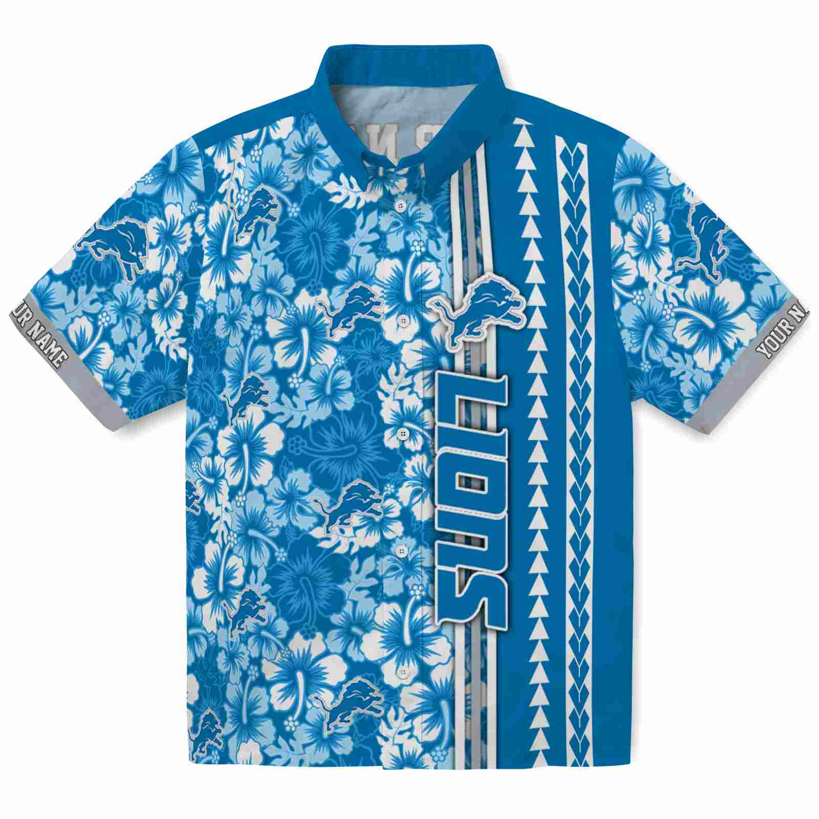 Keptsake Custom Detroit Lions Hibiscus Arrows Blue White Premium Hawaiian Shirt