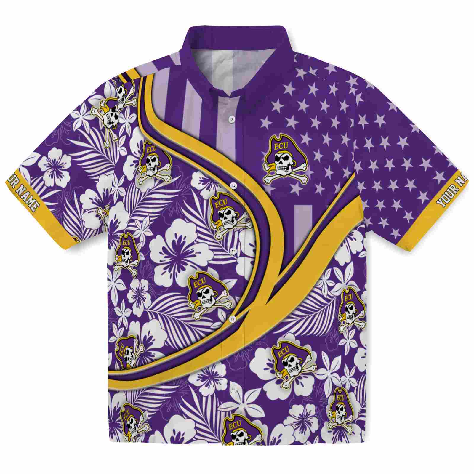 Keptsake Custom East Carolina Pirates Floral Wave Purple White Premium Hawaiian Shirt
