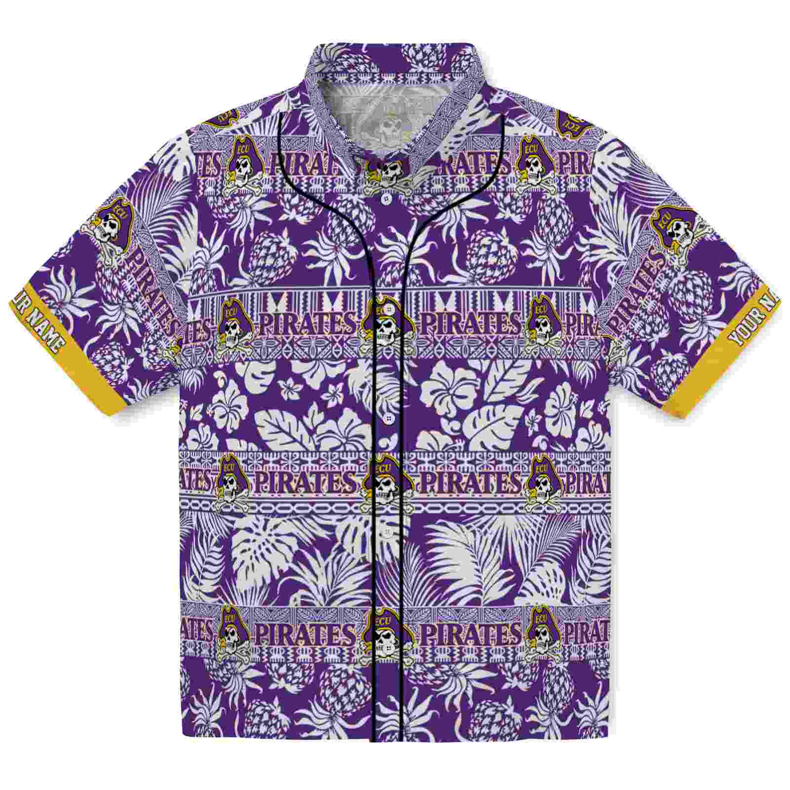 Keptsake Custom East Carolina Pirates Tribal Stripes Purple White Premium Hawaiian Shirt