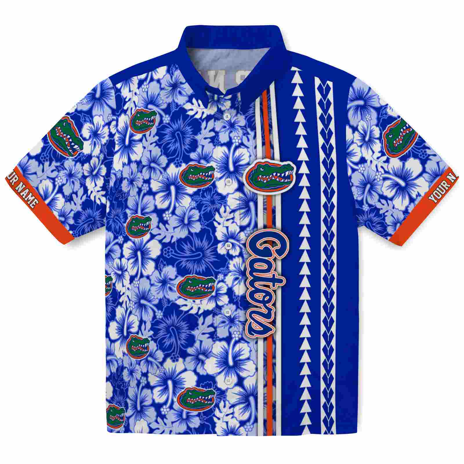 Keptsake Custom Florida Gators Hibiscus Arrows Blue White Premium Hawaiian Shirt