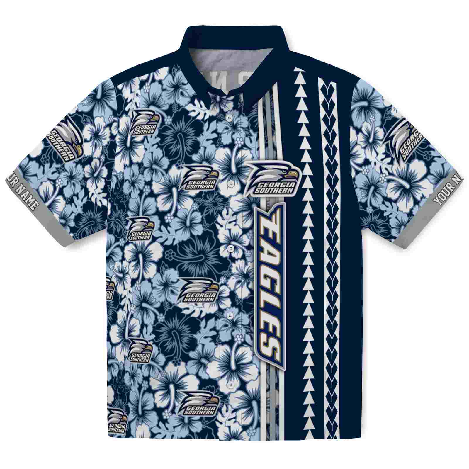 Keptsake Custom Georgia Southern Eagles Hibiscus Arrows Blue White Premium Hawaiian Shirt