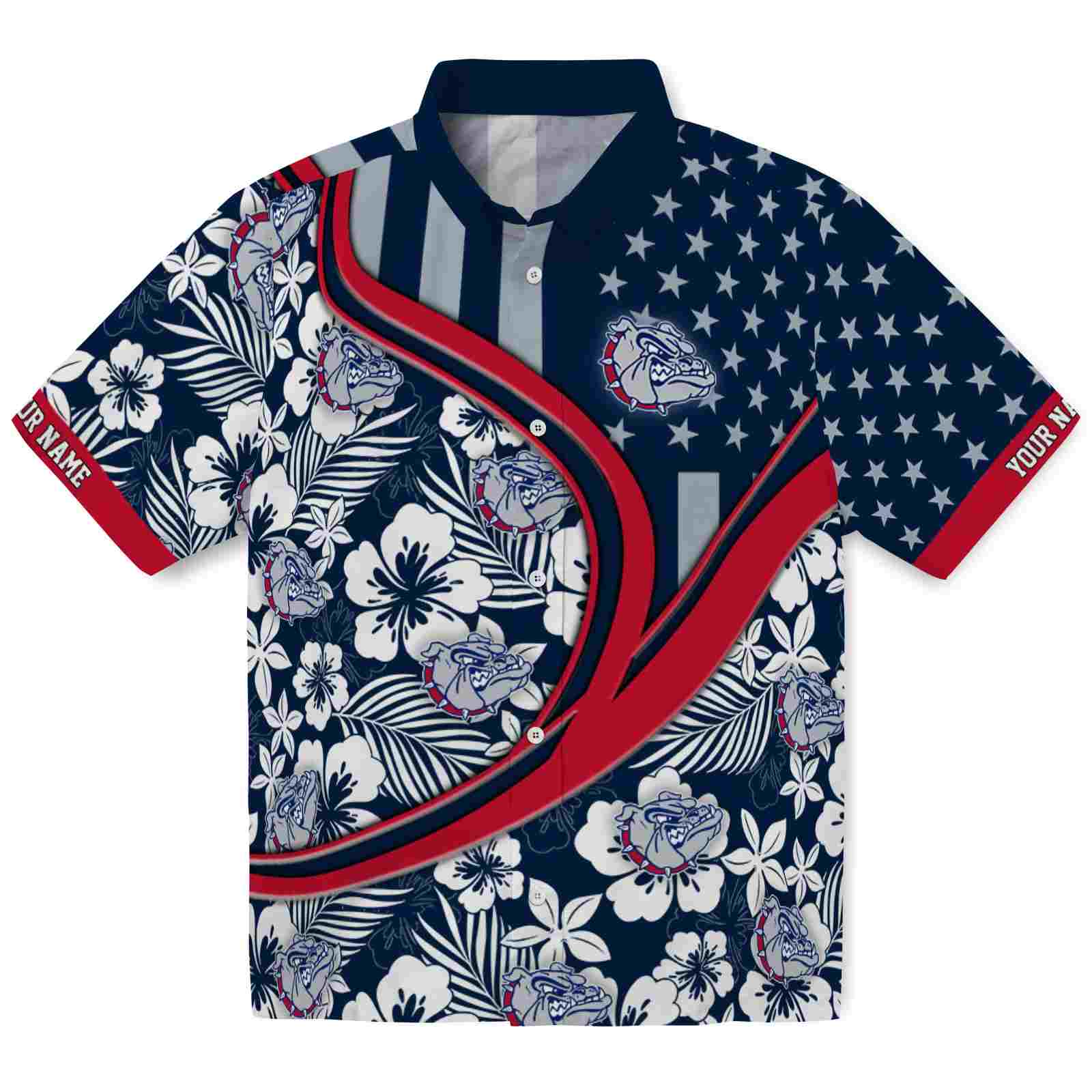 Keptsake Custom Gonzaga Bulldogs Floral Wave Blue White Premium Hawaiian Shirt