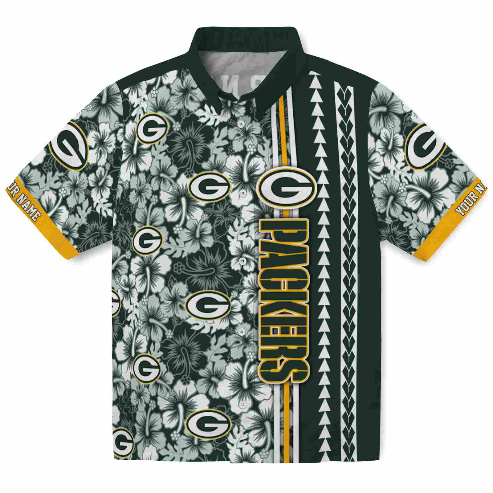 Keptsake Custom Green Bay Packers Hibiscus Arrows Green White Premium Hawaiian Shirt