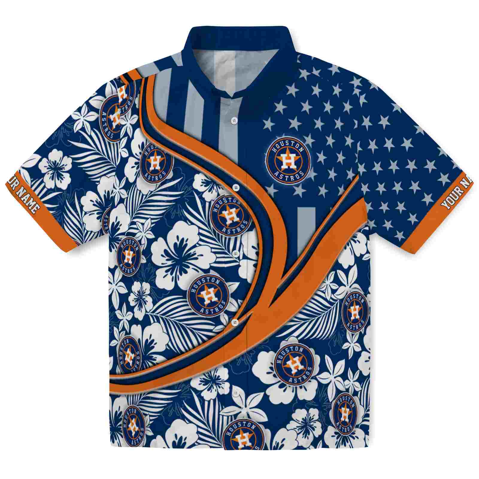 Keptsake Custom Houston Astros Floral Wave Blue White Premium Hawaiian Shirt