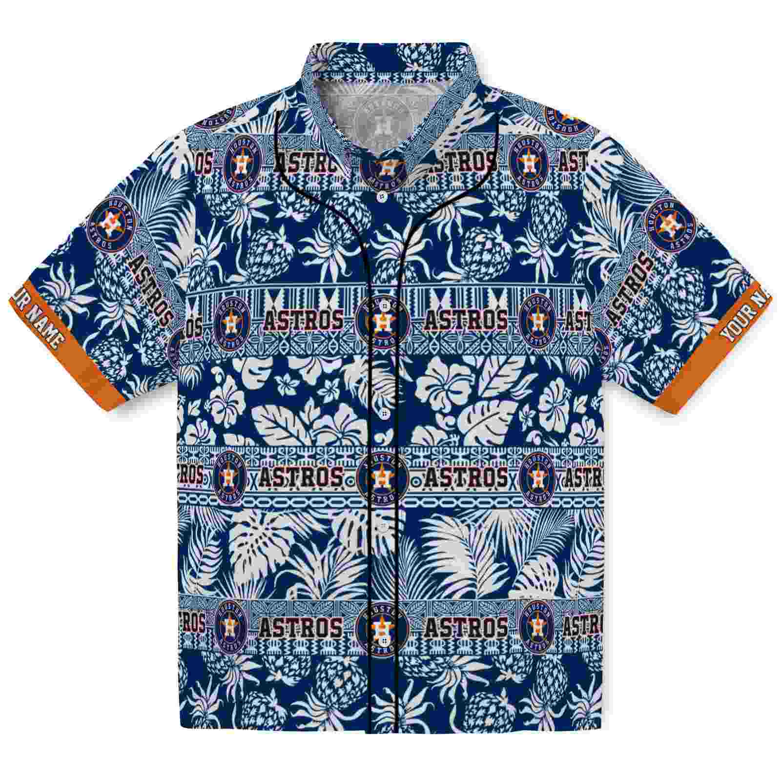 Keptsake Custom Houston Astros Tribal Stripes Blue White Premium Hawaiian Shirt