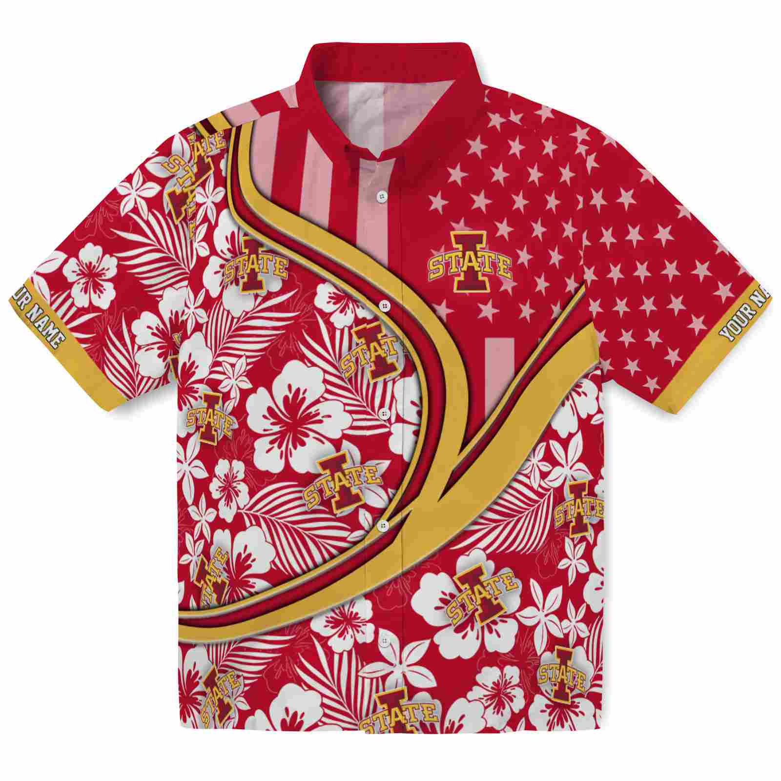 Keptsake Custom Iowa State Cyclones Floral Wave Red White Premium Hawaiian Shirt