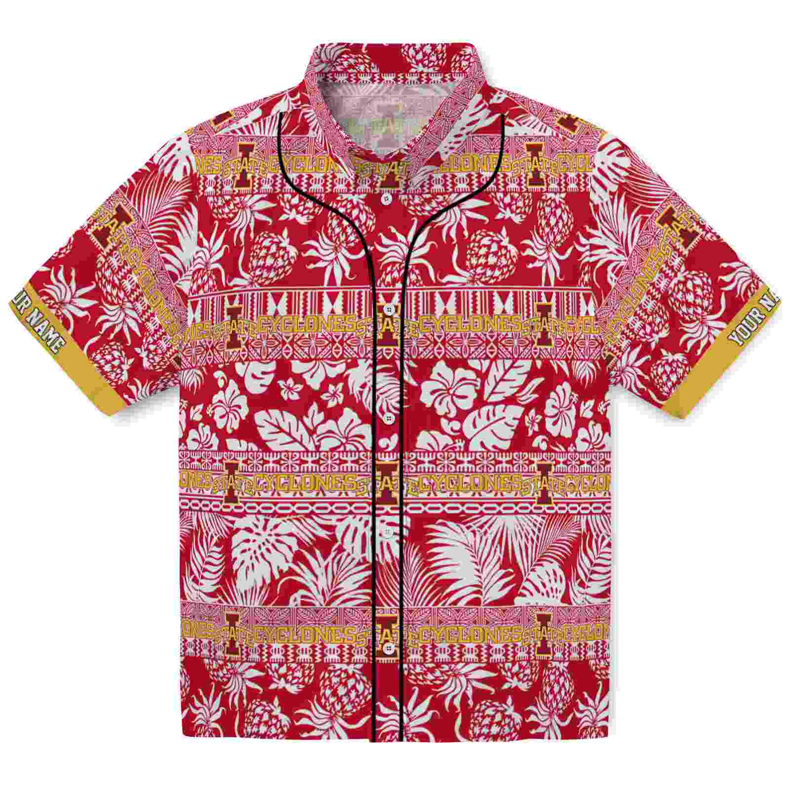 Keptsake Custom Iowa State Cyclones Tribal Stripes Red White Premium Hawaiian Shirt