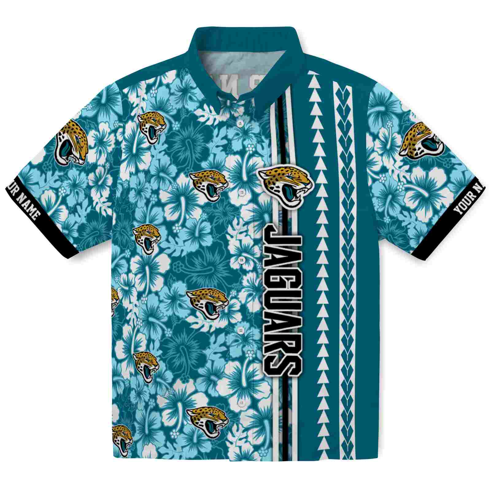 Keptsake Custom Jacksonville Jaguars Hibiscus Arrows Teal White Premium Hawaiian Shirt
